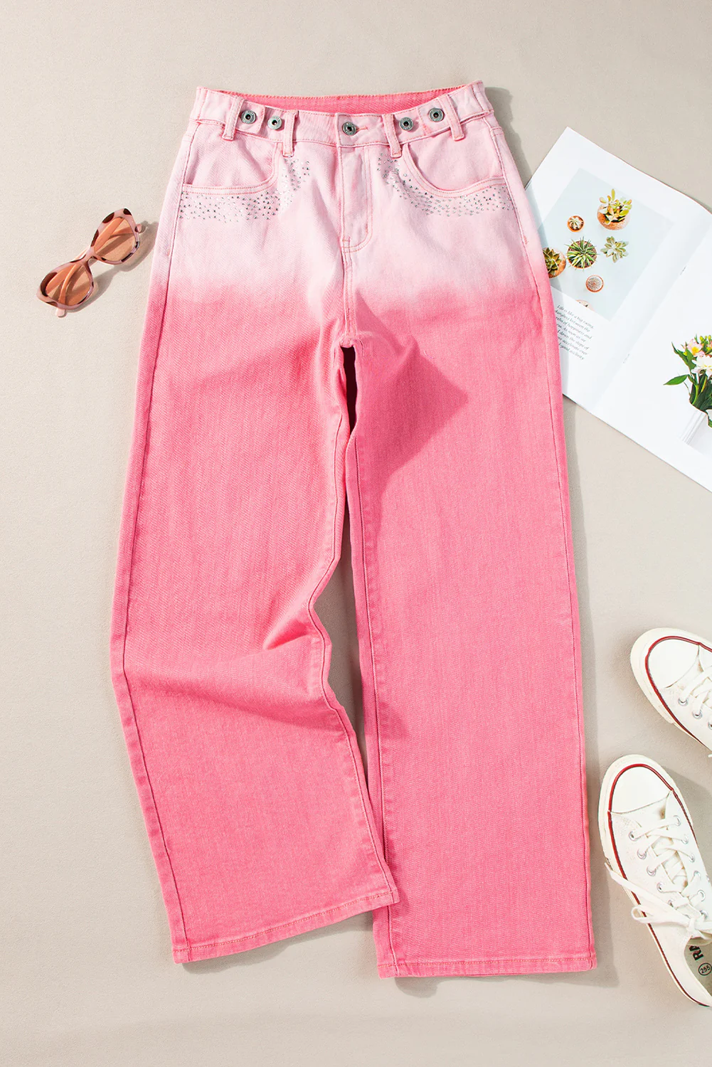 Rhinestone Gradient Straight Jeans - Image 2