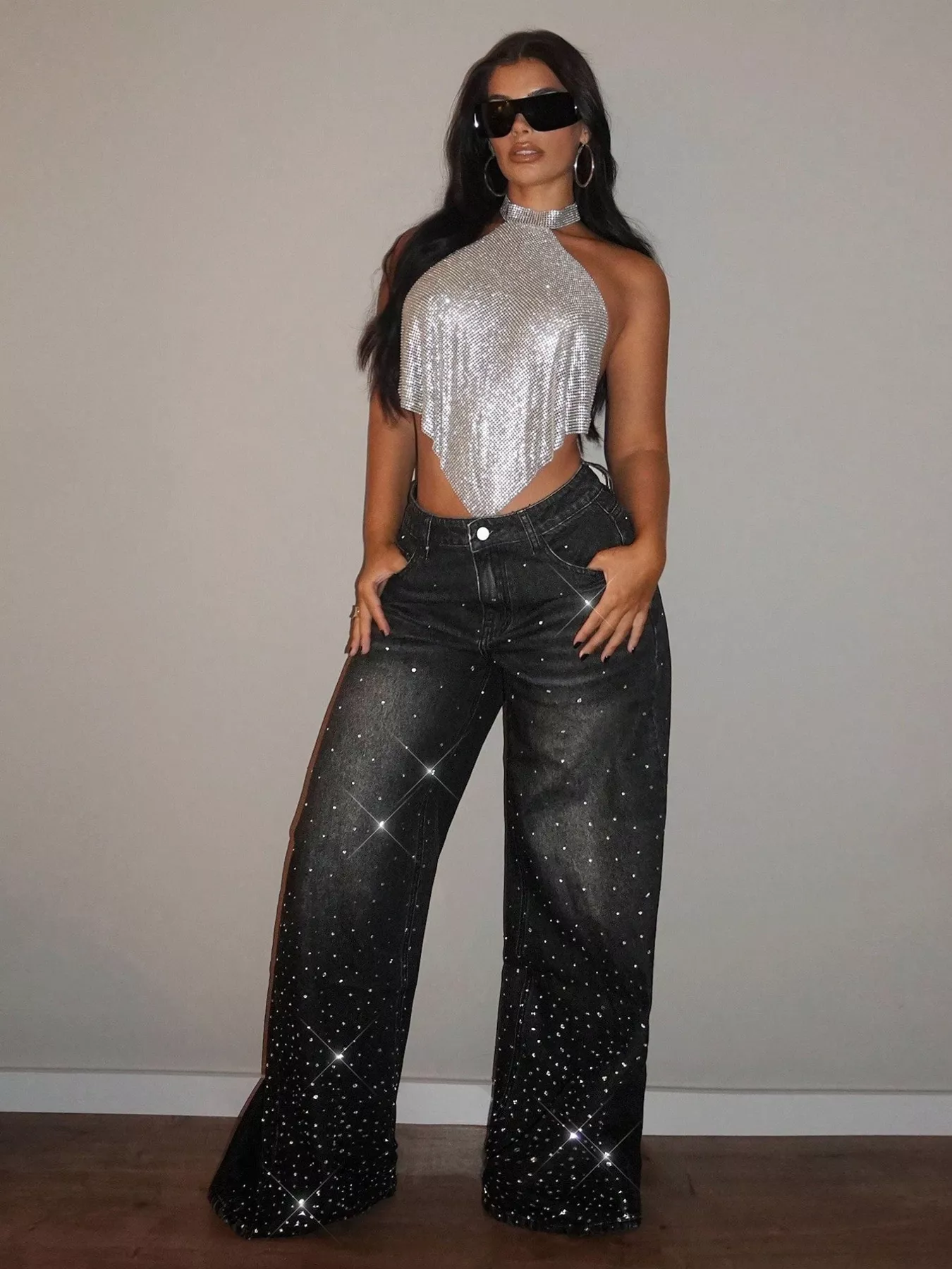 Rhinestone Wide-Leg Jeans - Image 5