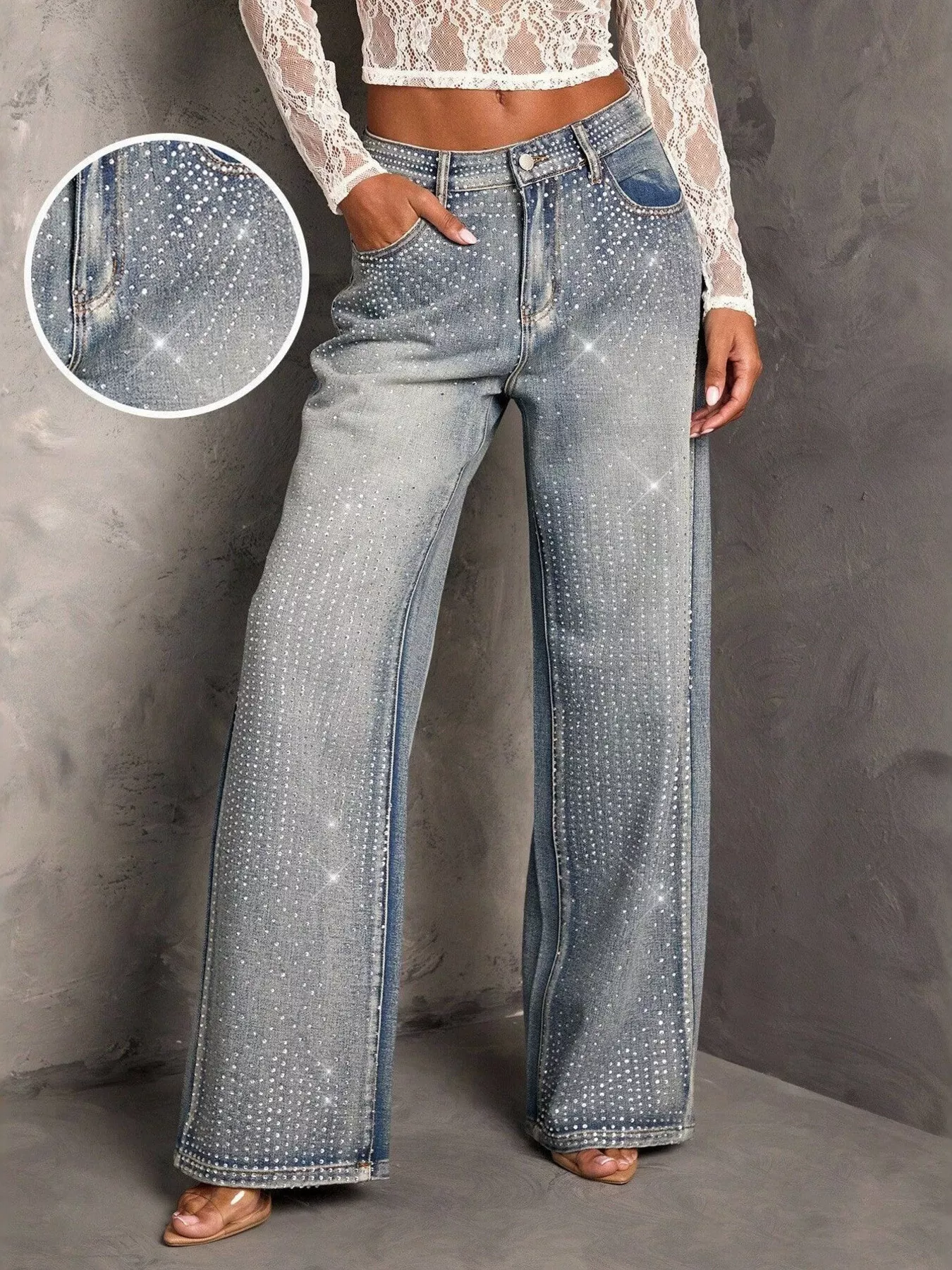 Rhinestone Wide-Leg Jeans - Image 7