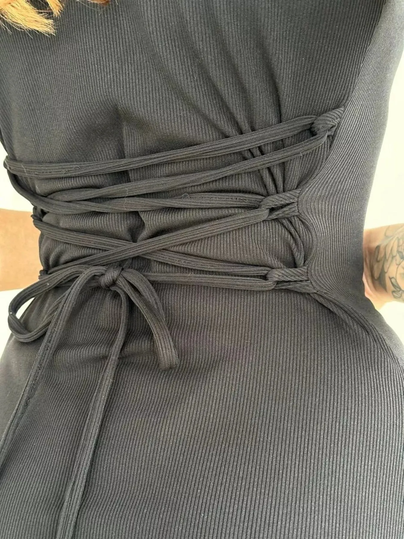 Ribbed Back Lace Up Short Sleeve Mini Dress - Image 25