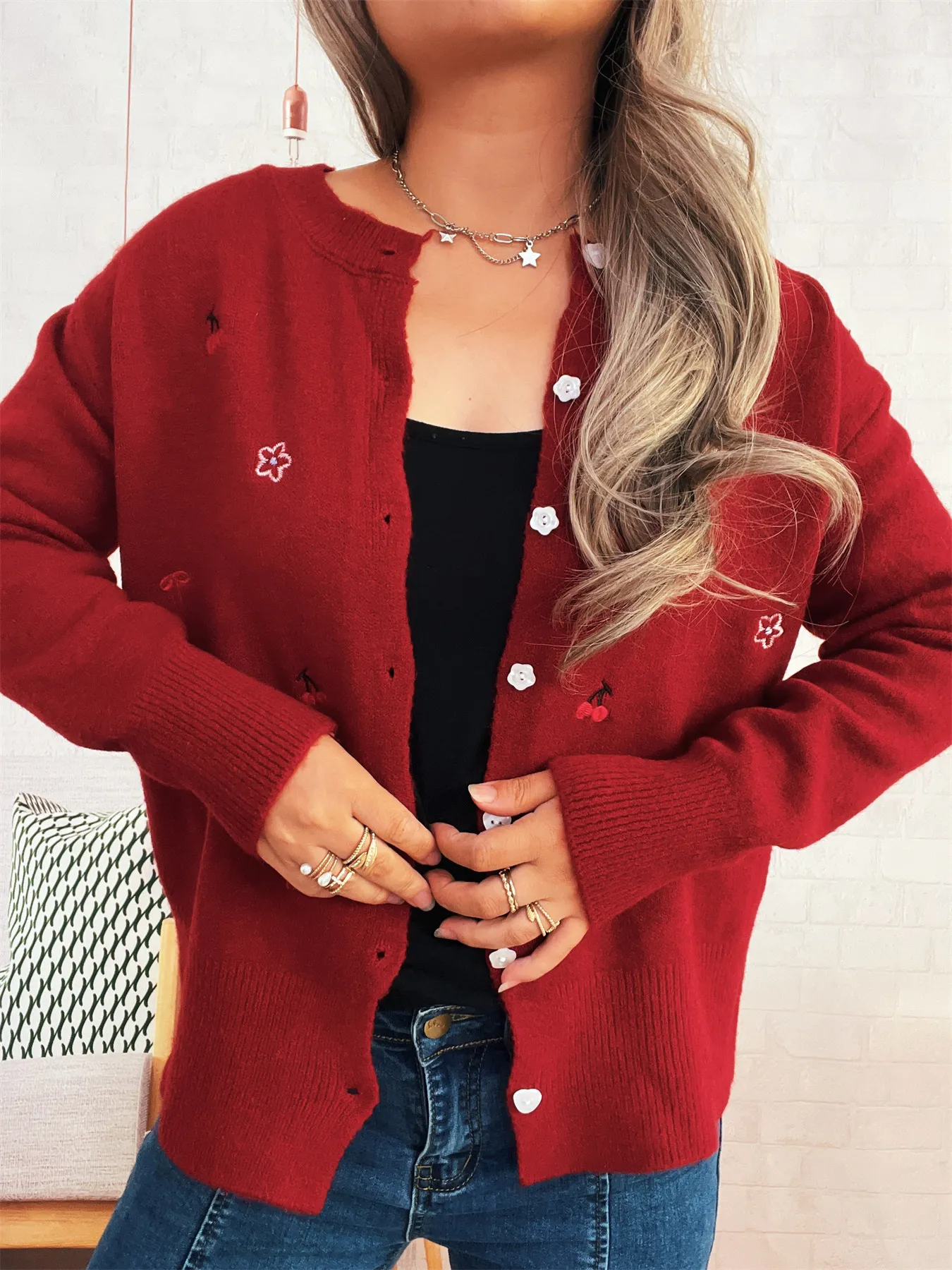 Ribbed Button-Front Knit Cardigan - Image 2