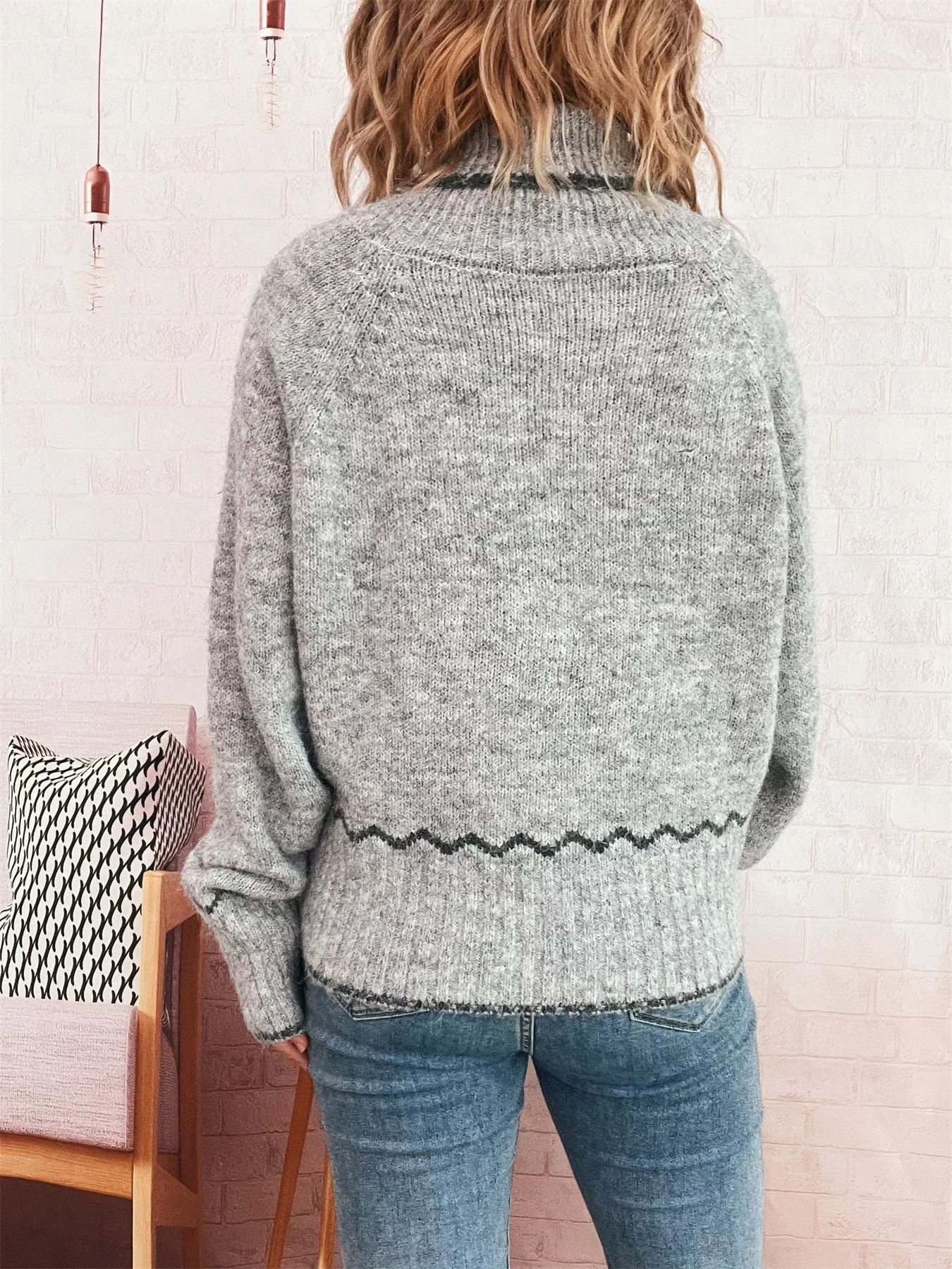 Ribbed Contrast Trim Long Sleeve Sweater - Image 15