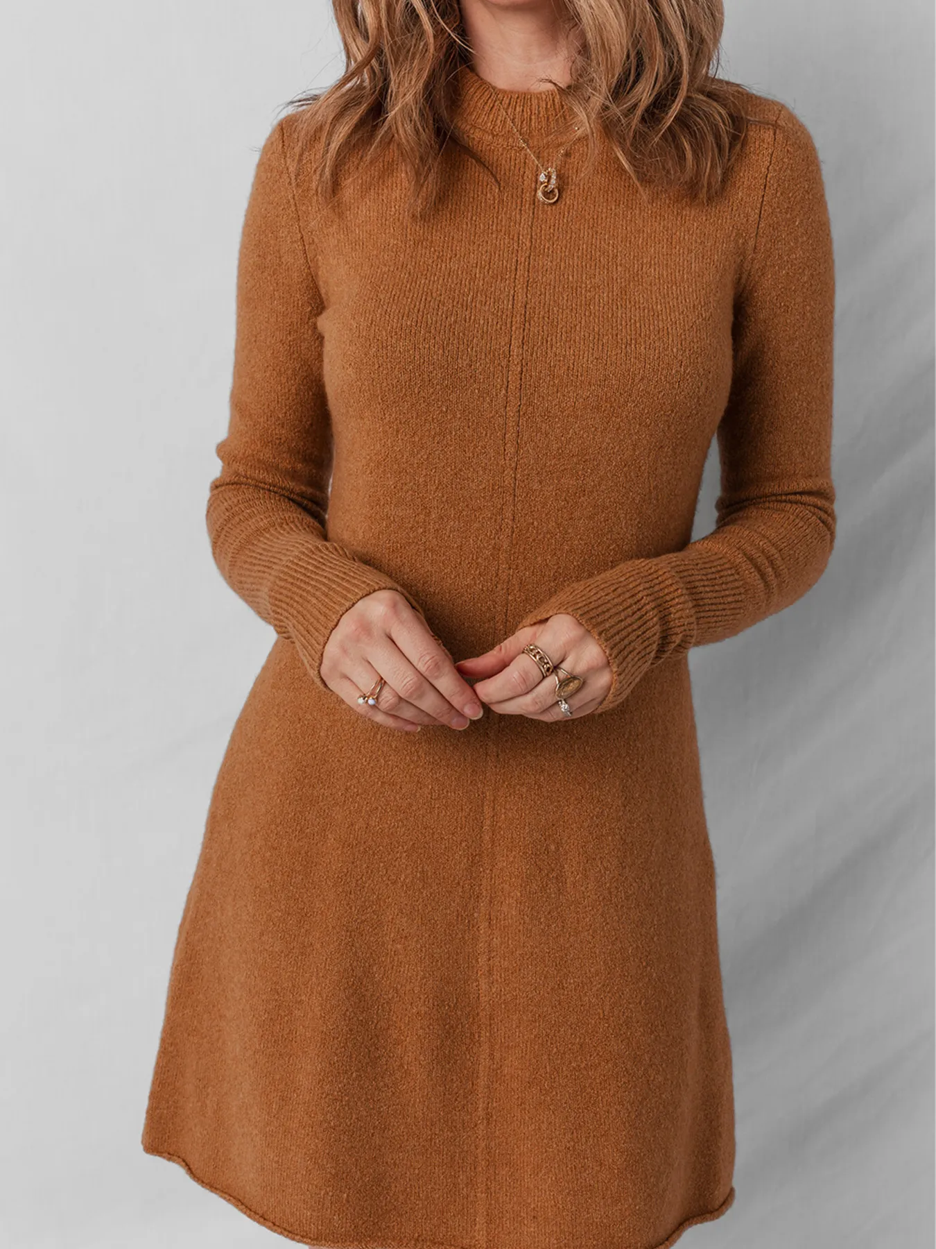 Ribbed Detail Solid Color Mini Sweater Dress - Image 5