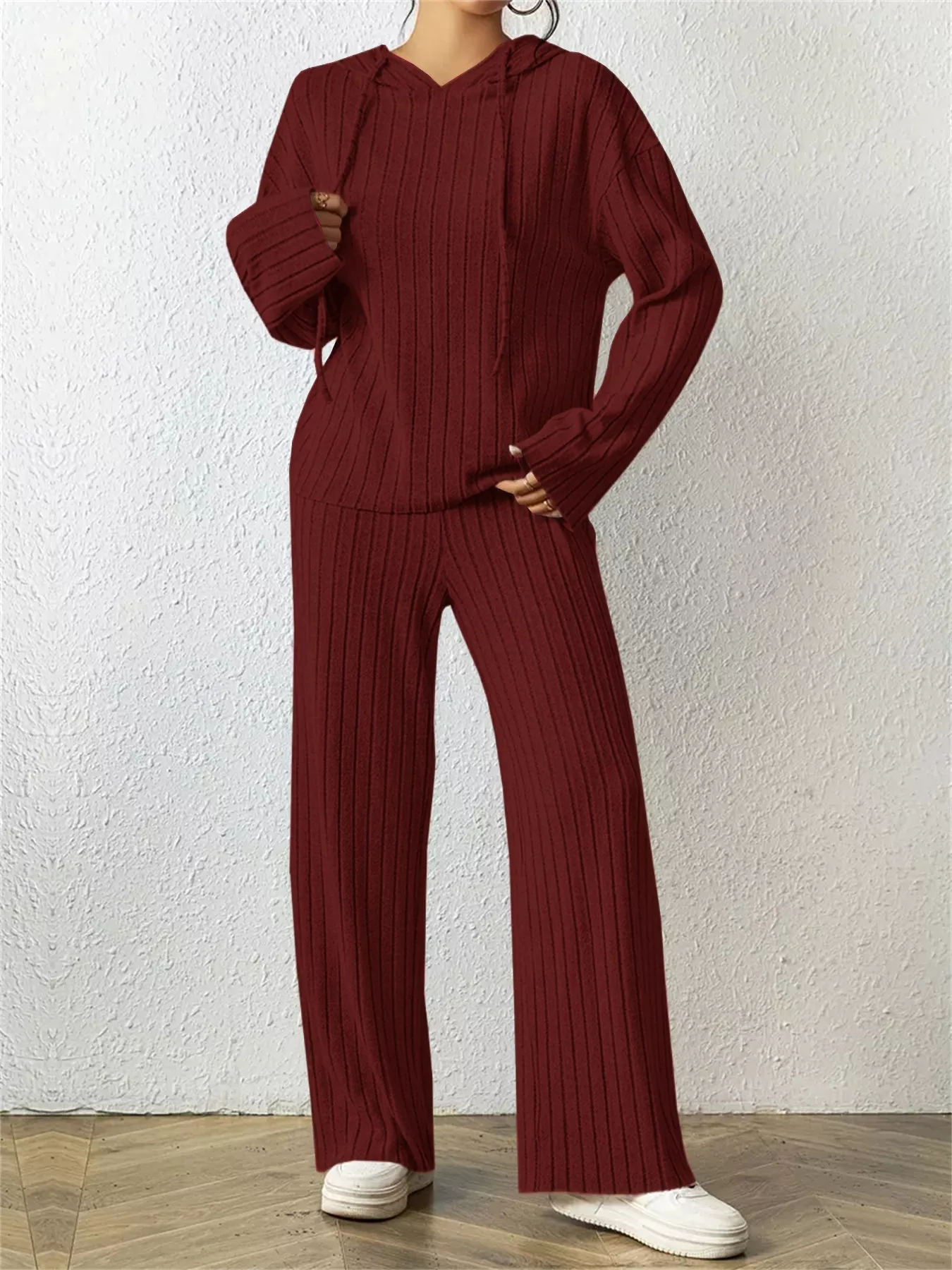 Ribbed Drawstring Hoodie and Pants Set - Image 17