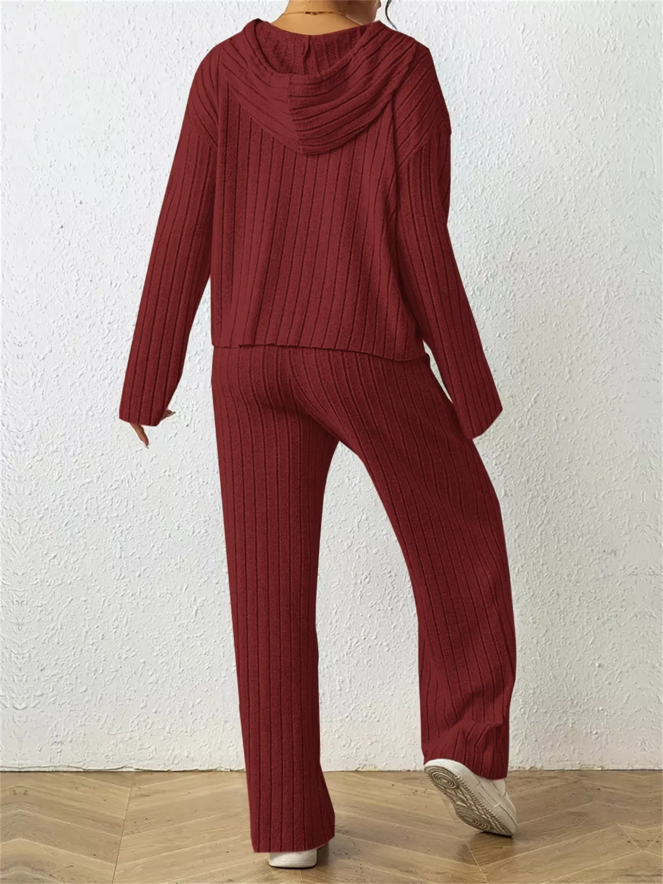 Ribbed Drawstring Hoodie and Pants Set - Image 18