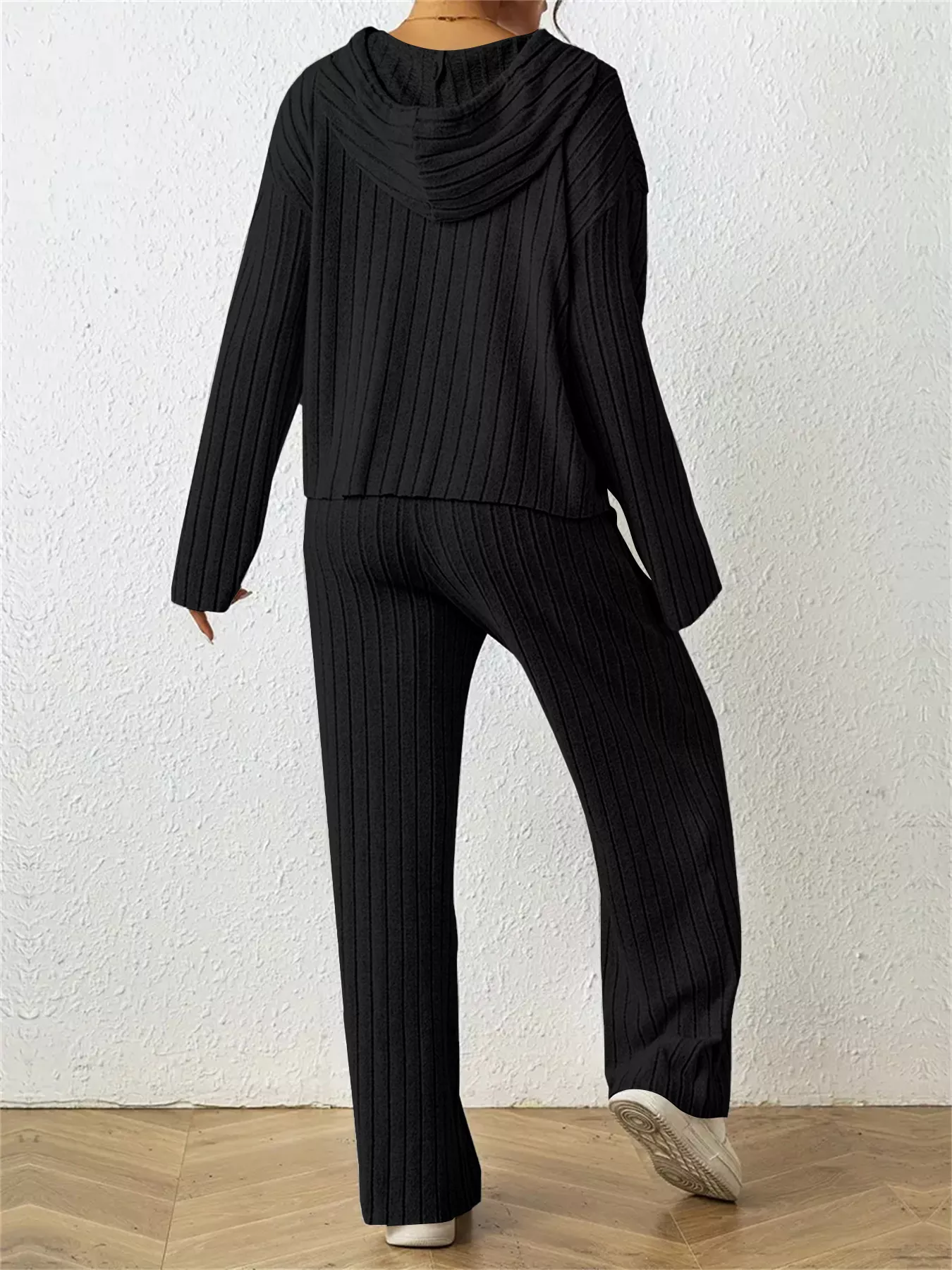 Ribbed Drawstring Hoodie and Pants Set - Image 8