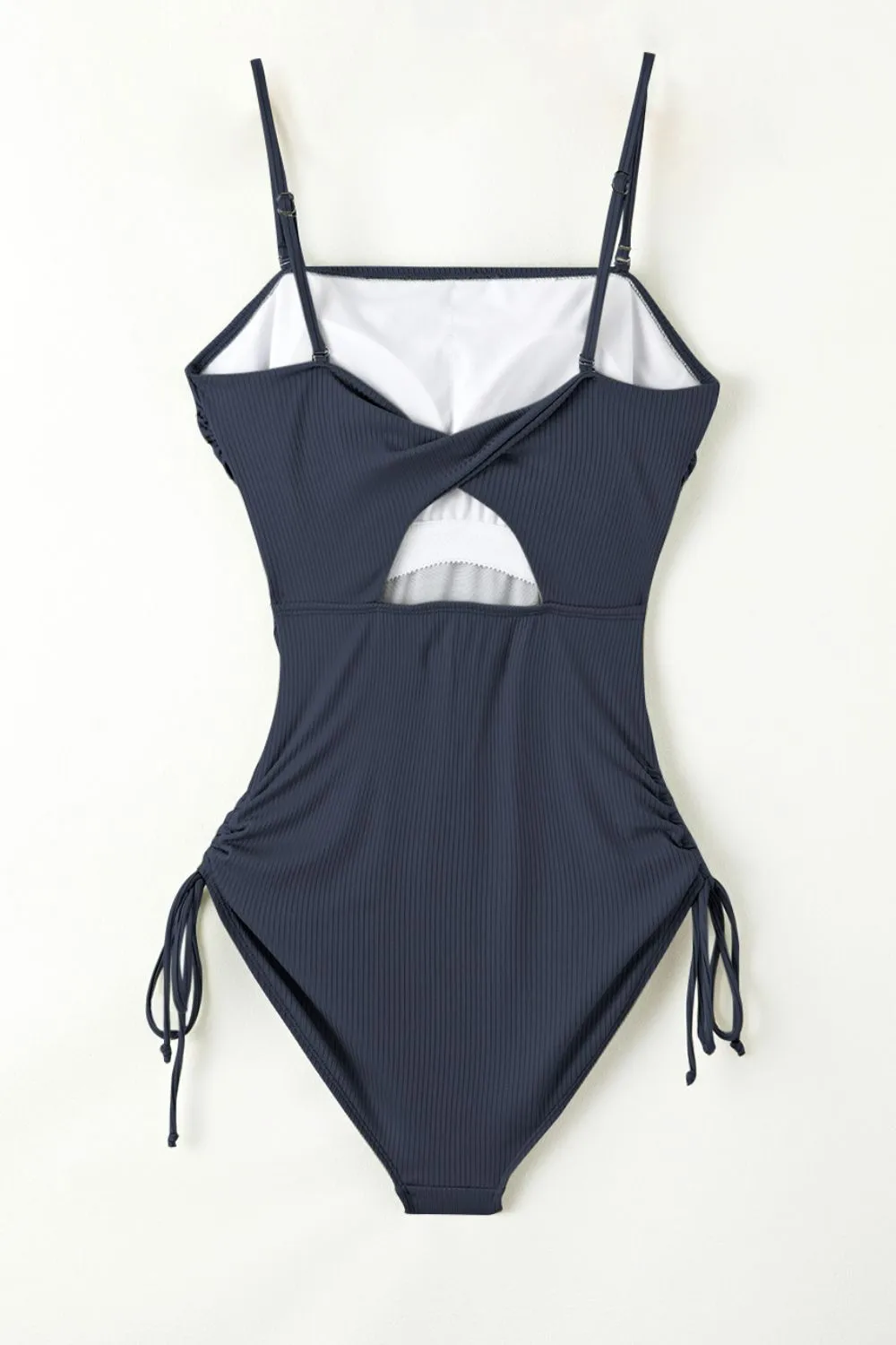 Ribbed Drawstring Sides Cutout One Piece Swimsuit - Image 24