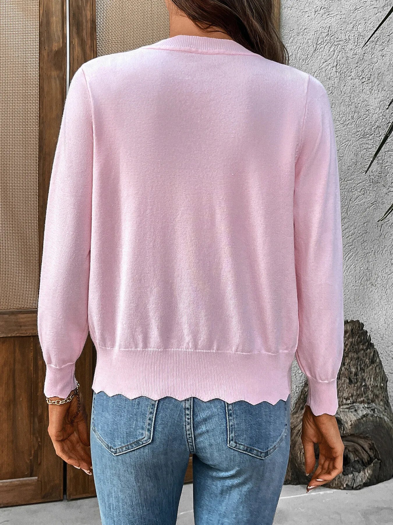 Ribbed Edge Button-Up Knit Cardigan - Image 4