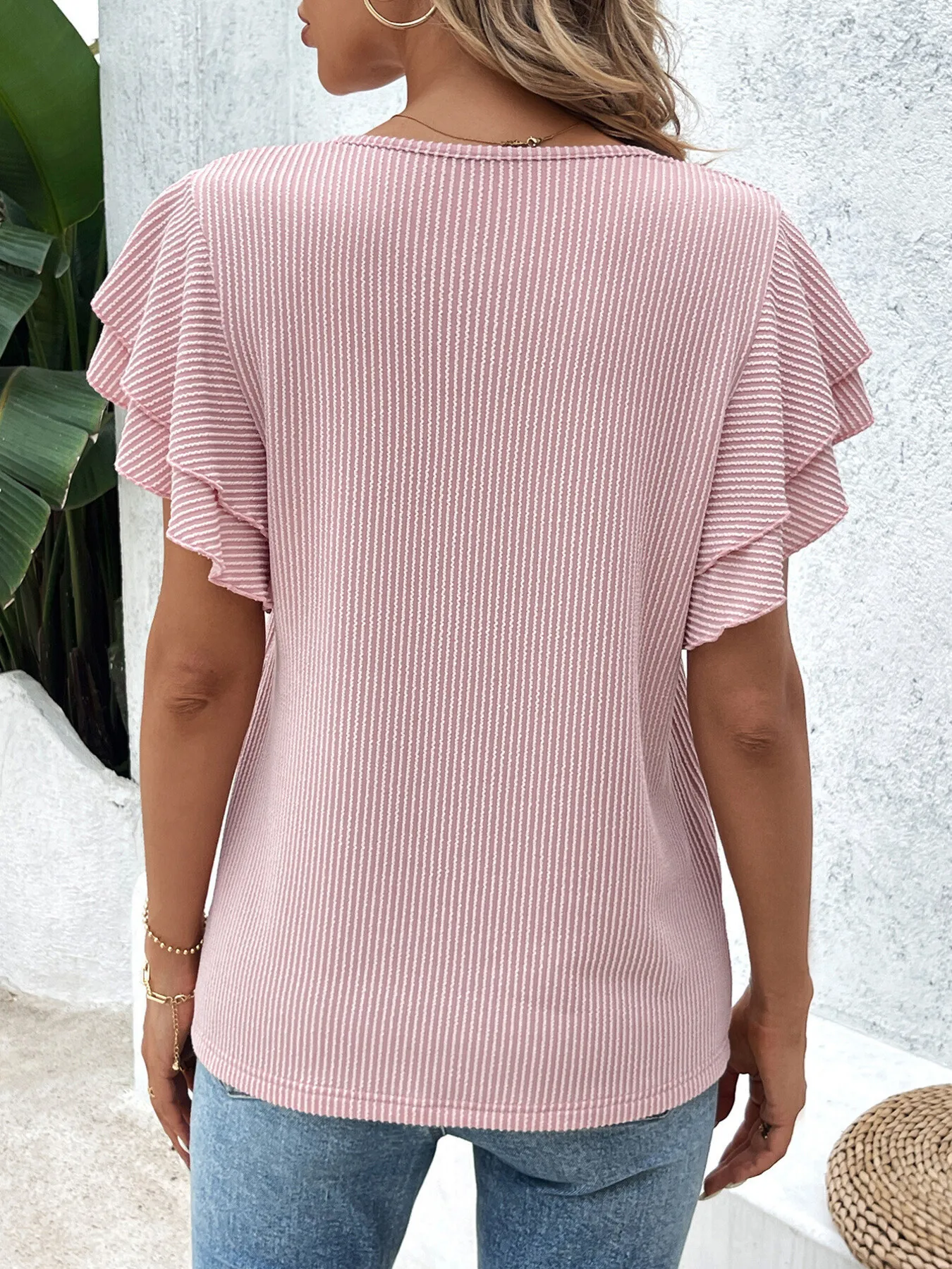 Ribbed Flutter Sleeve T-Shirt - Image 2