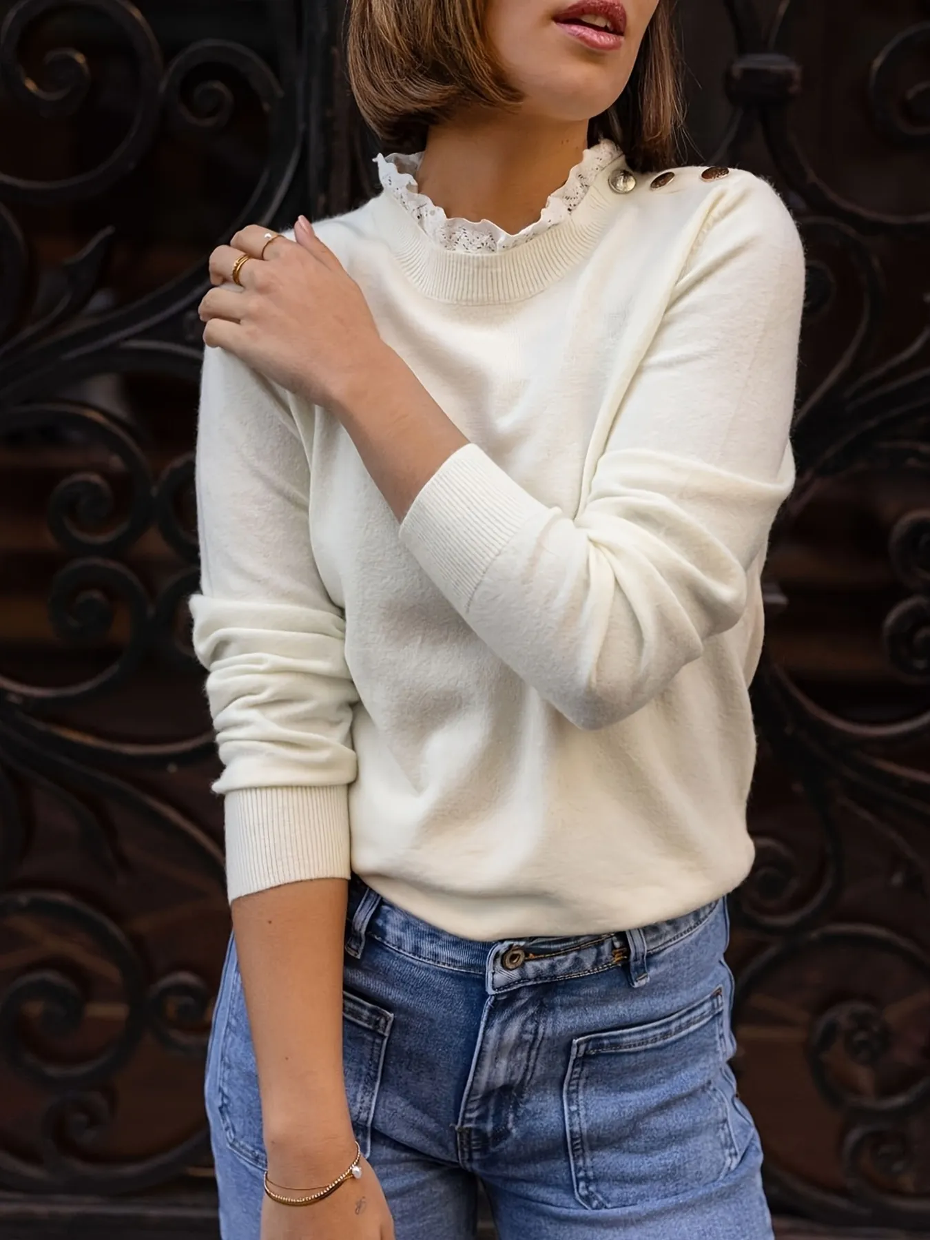 Ribbed Hem Mock Neck Long Sleeve Sweater - Image 2