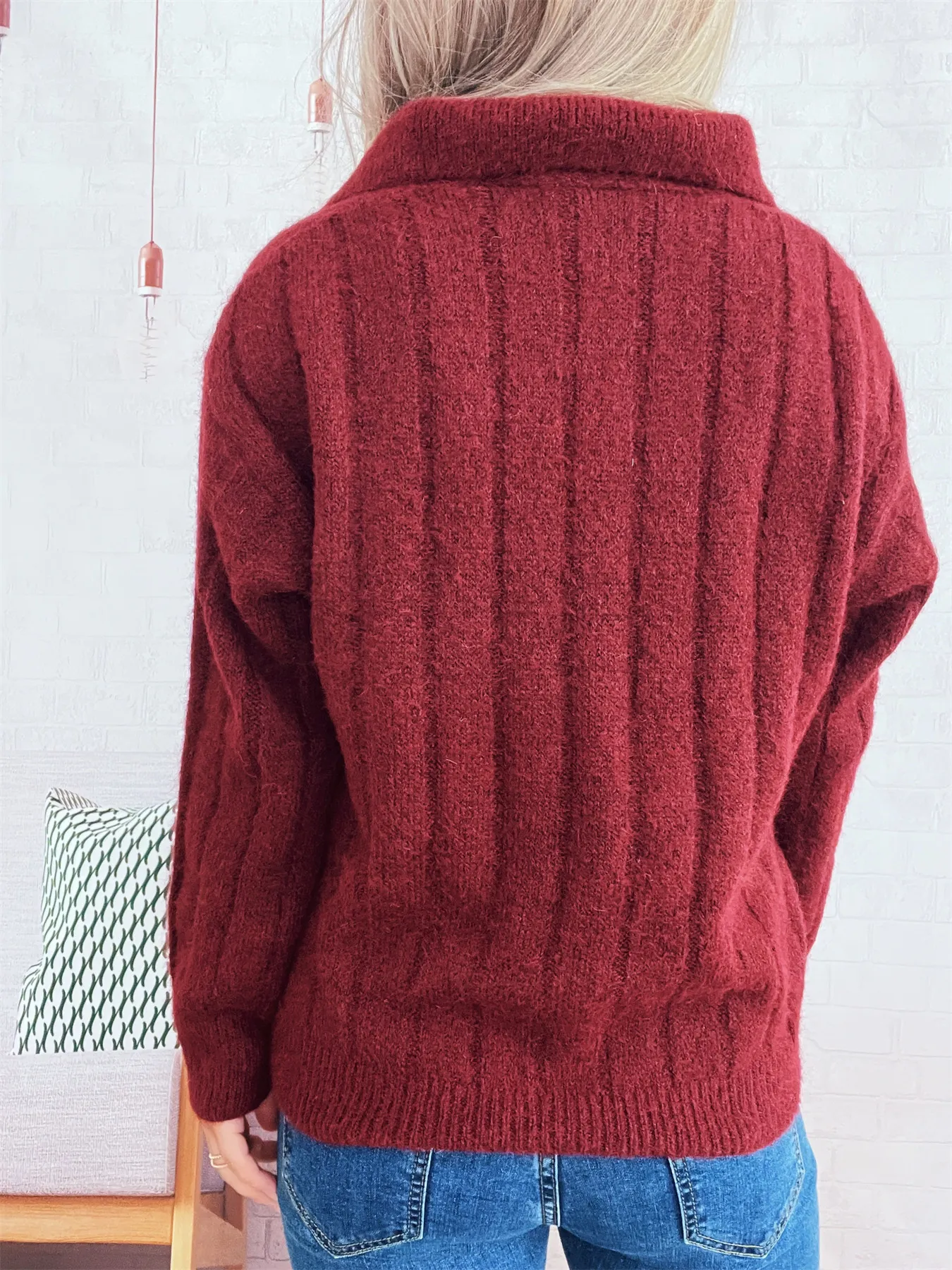 Ribbed Hem Quarter Zip Sweater - Image 14