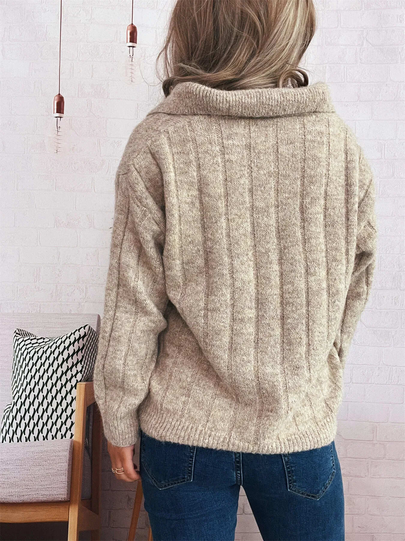 Ribbed Hem Quarter Zip Sweater - Image 4