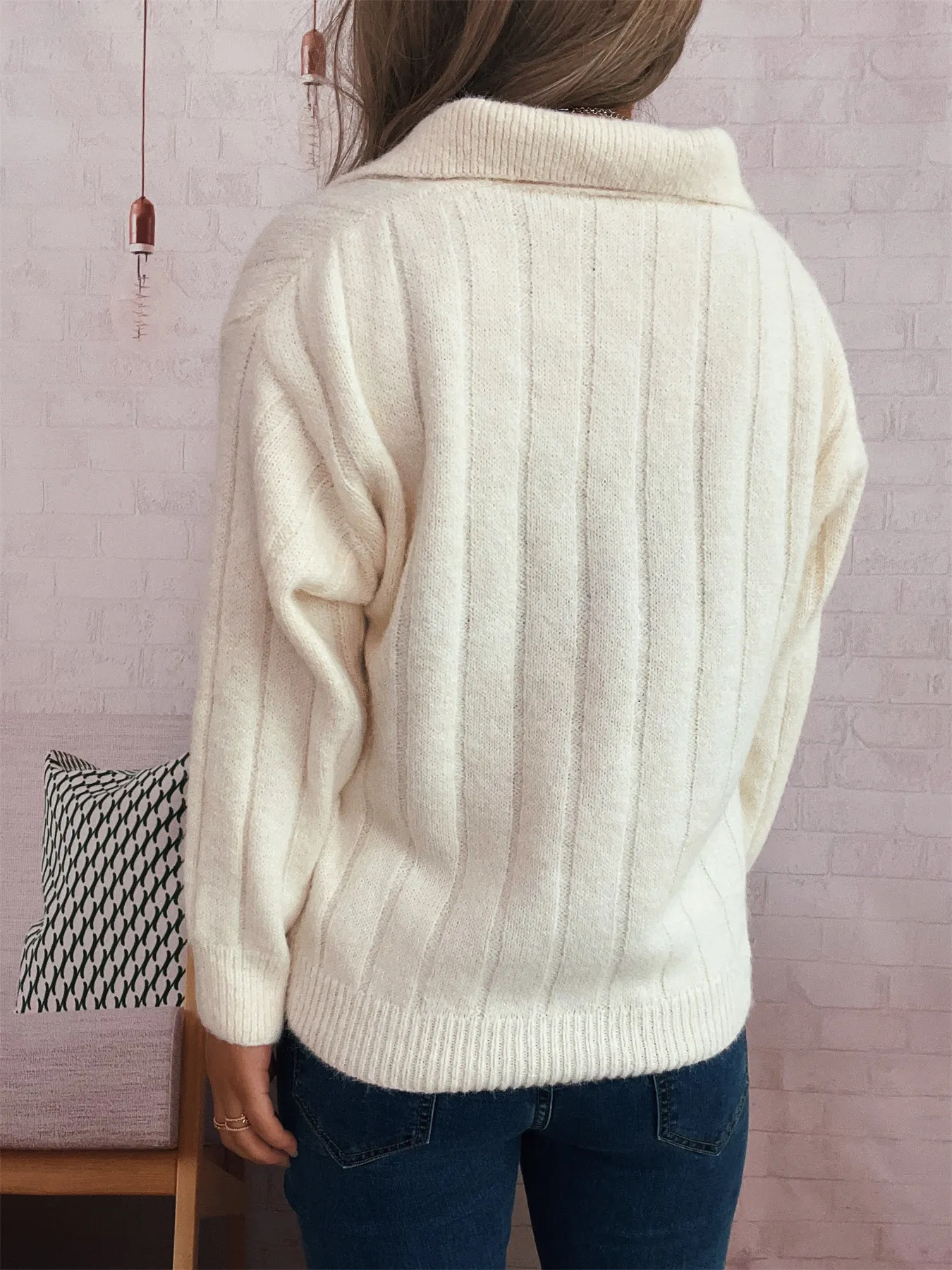 Ribbed Hem Quarter Zip Sweater - Image 9