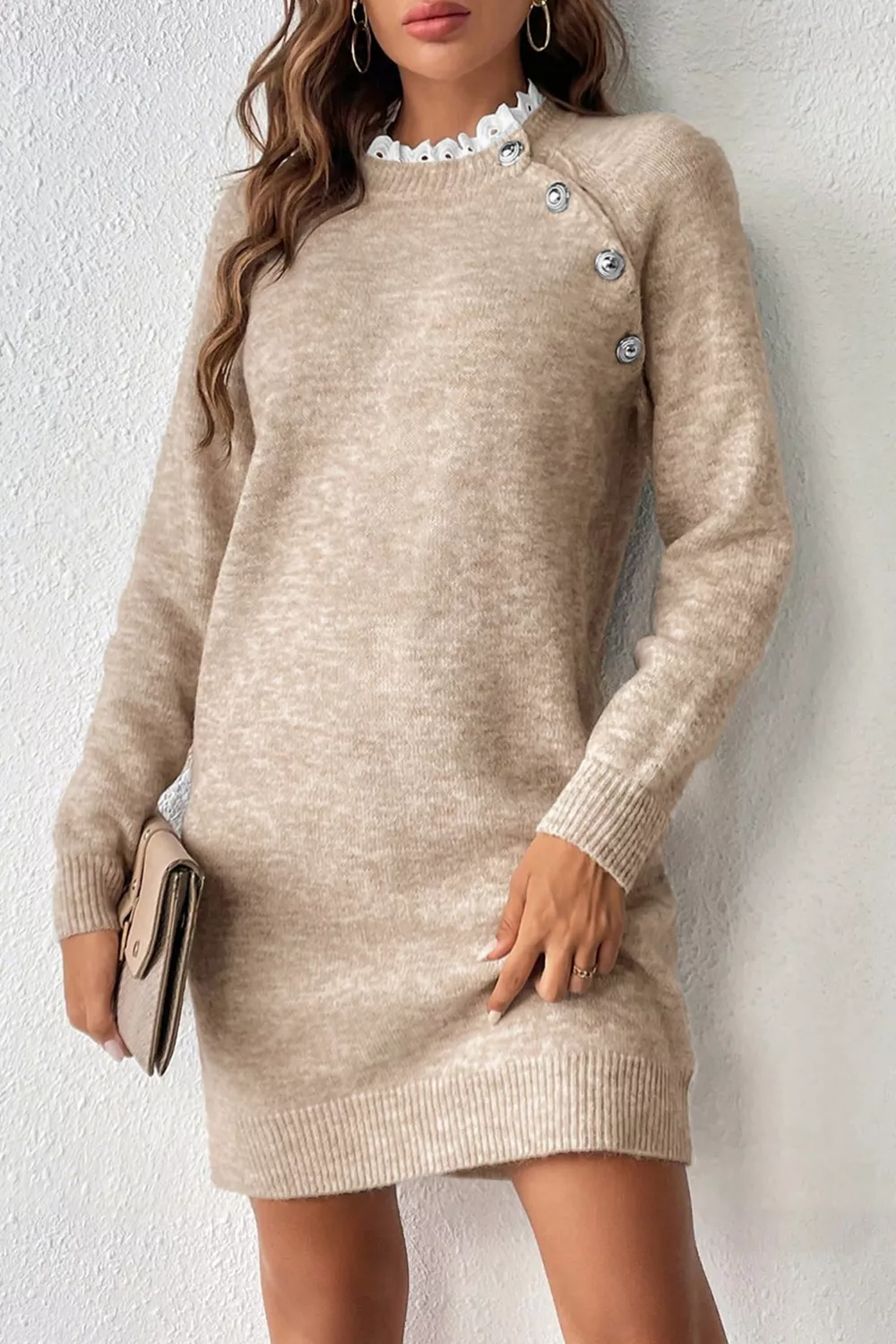 Ribbed Hem Raglan Sleeve Sweater Dress - Image 4