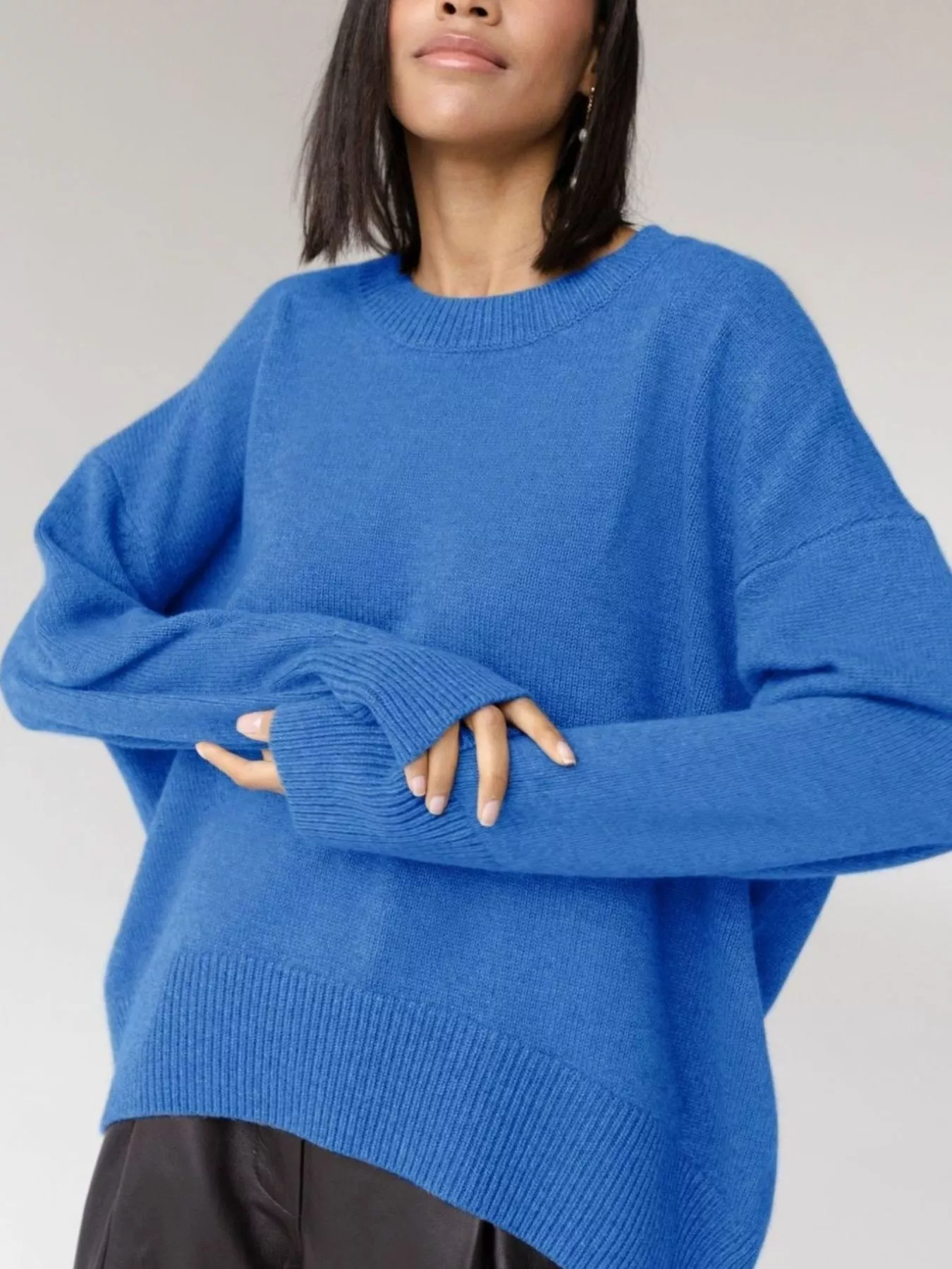 Ribbed Hem Round Neck Sweater - Image 3
