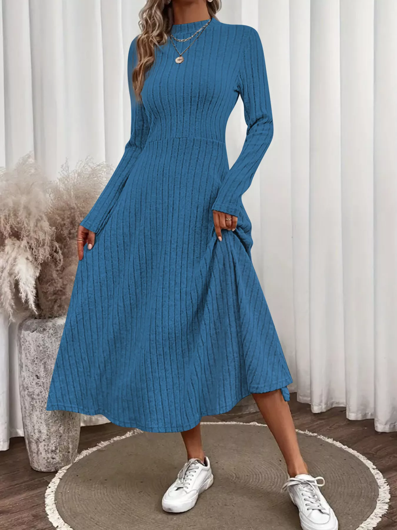 Ribbed Knit A-Line Midi Dress - Image 5