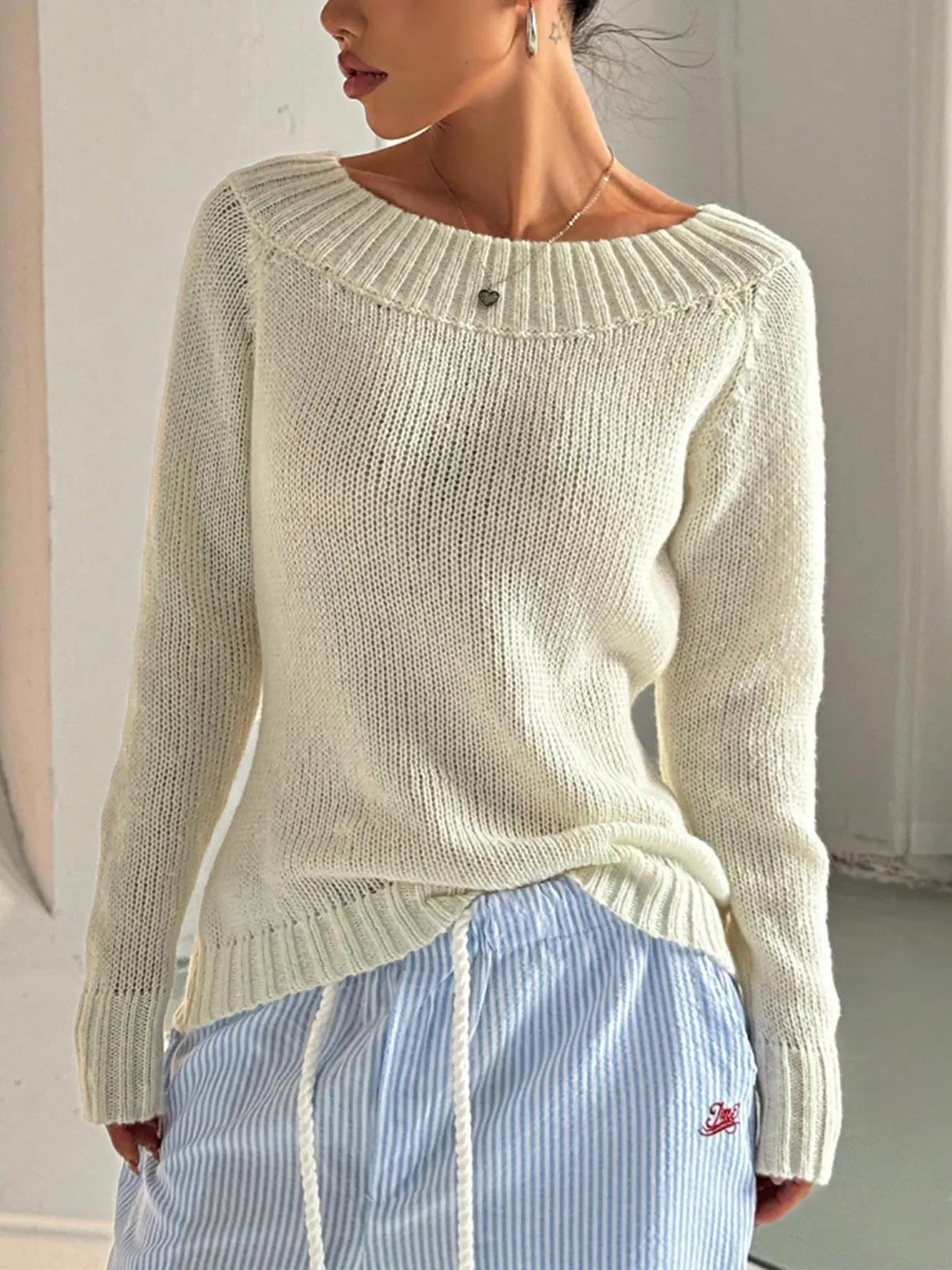 Ribbed Knit Boat Neck Sweater - Image 6