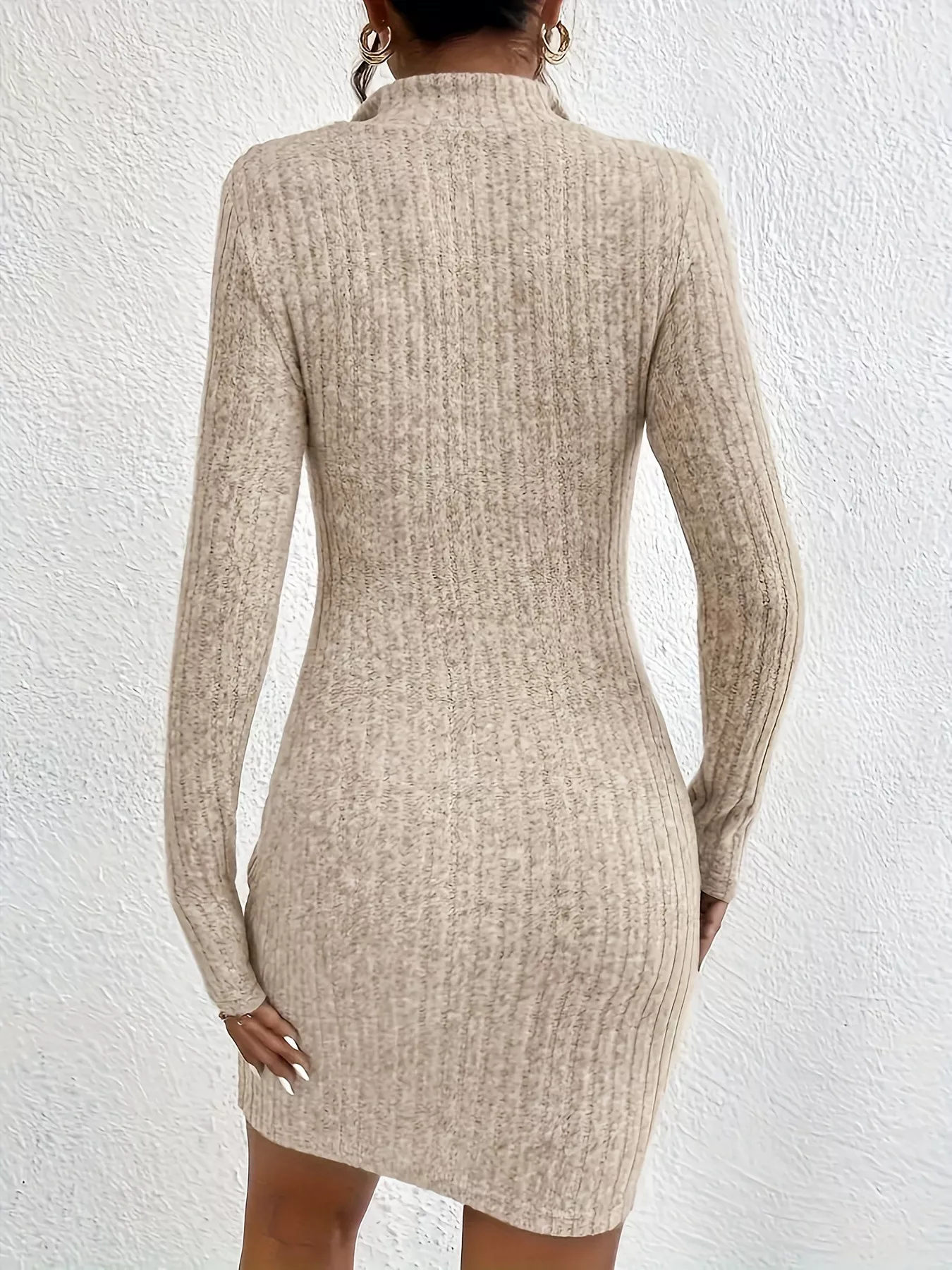 Ribbed Knit Bodycon Mini Dress with Zipper - Image 11