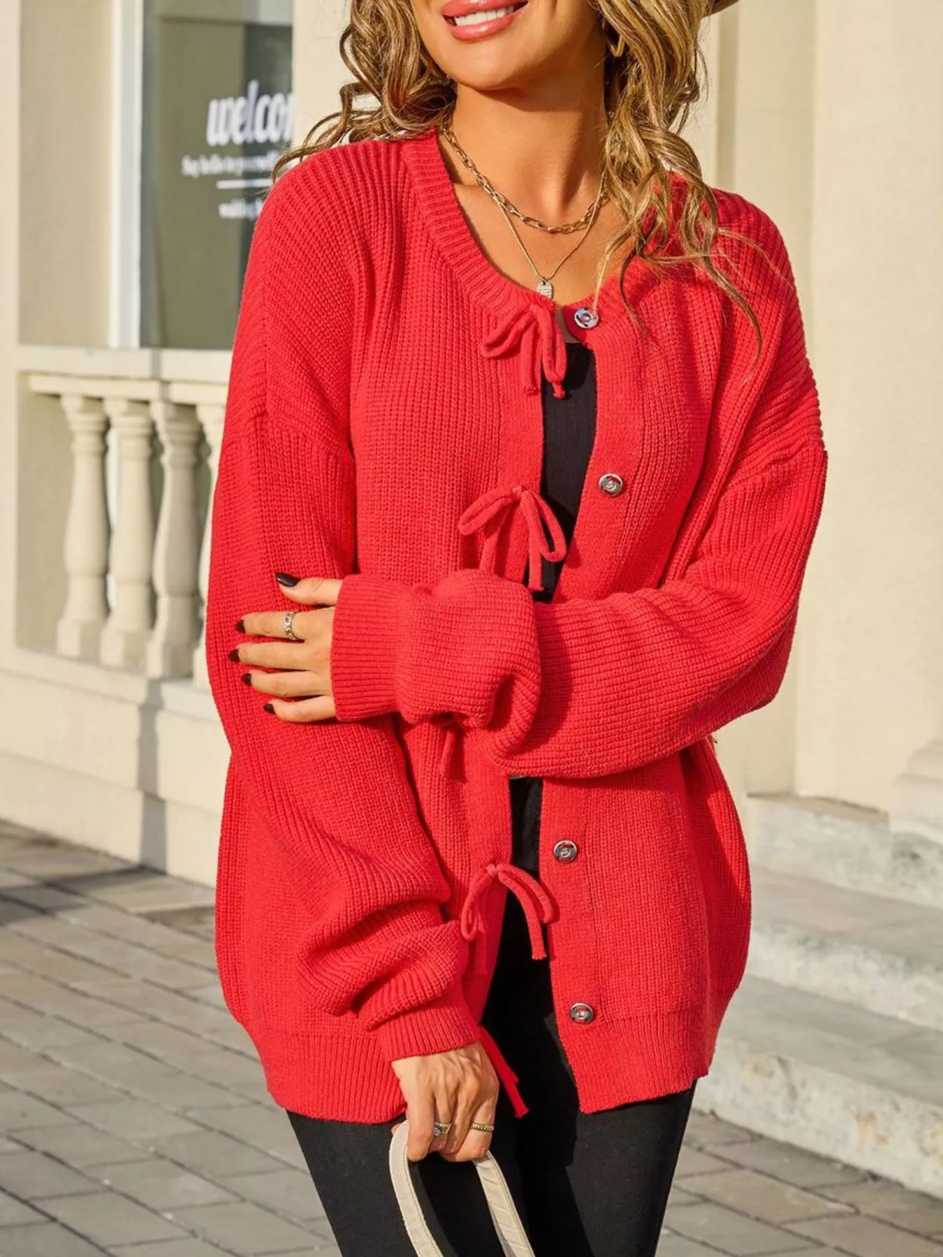 Ribbed Knit Bow-Tie Cardigan - Image 9