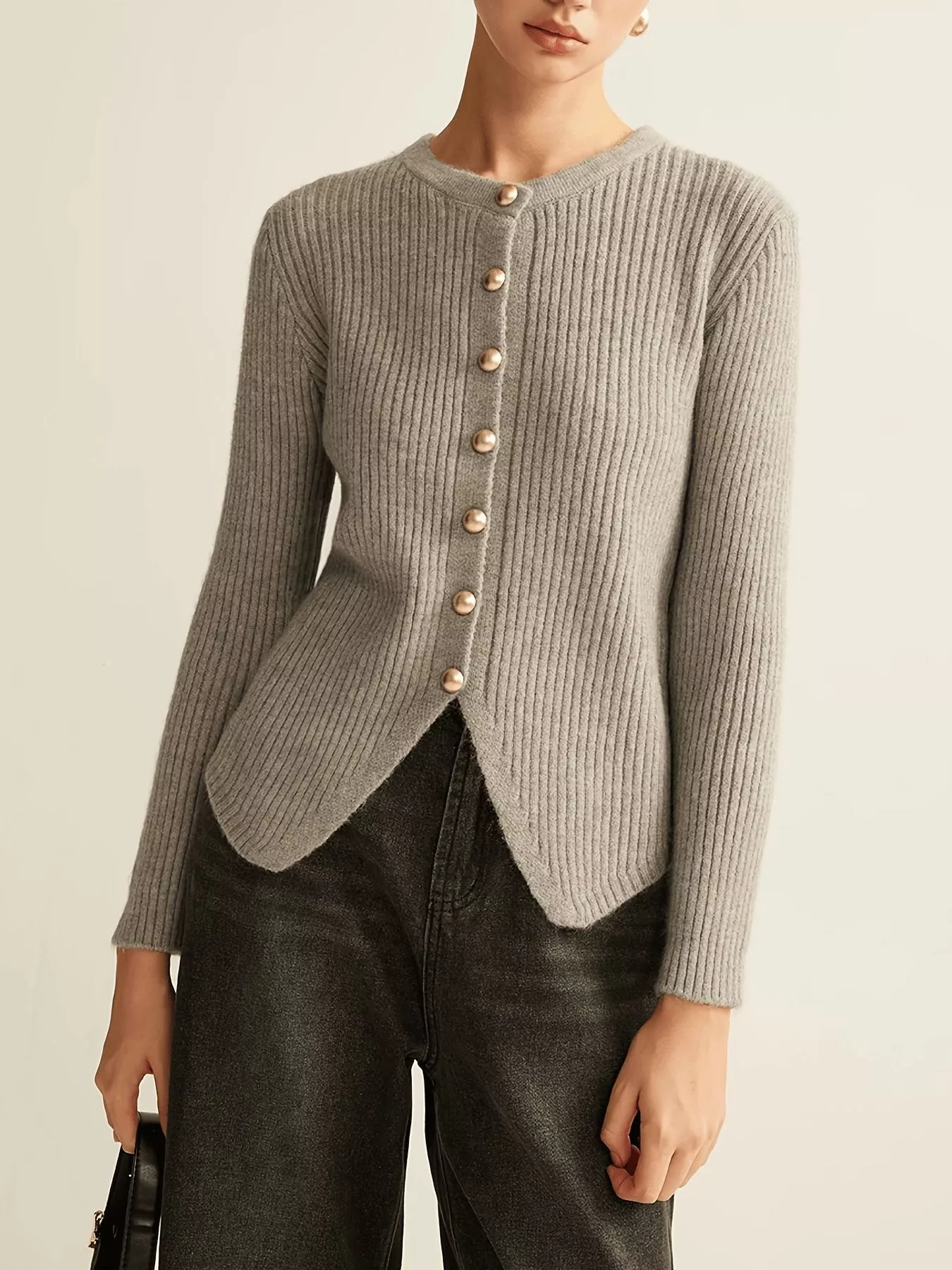 Ribbed Knit Button-Down Cardigan - Image 7