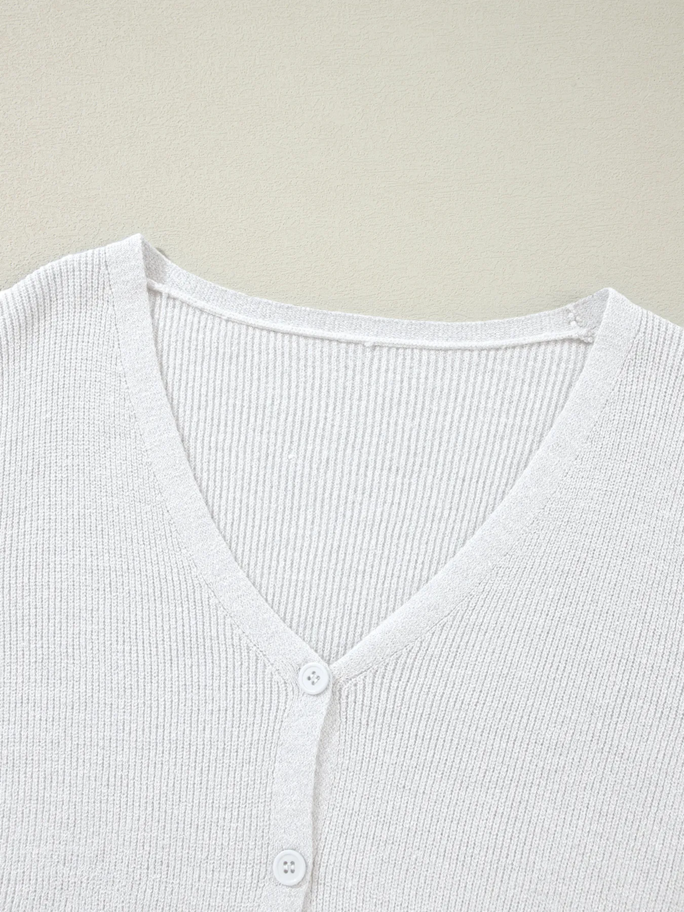 Ribbed Knit Button Front V Neck Cardigan - Image 16