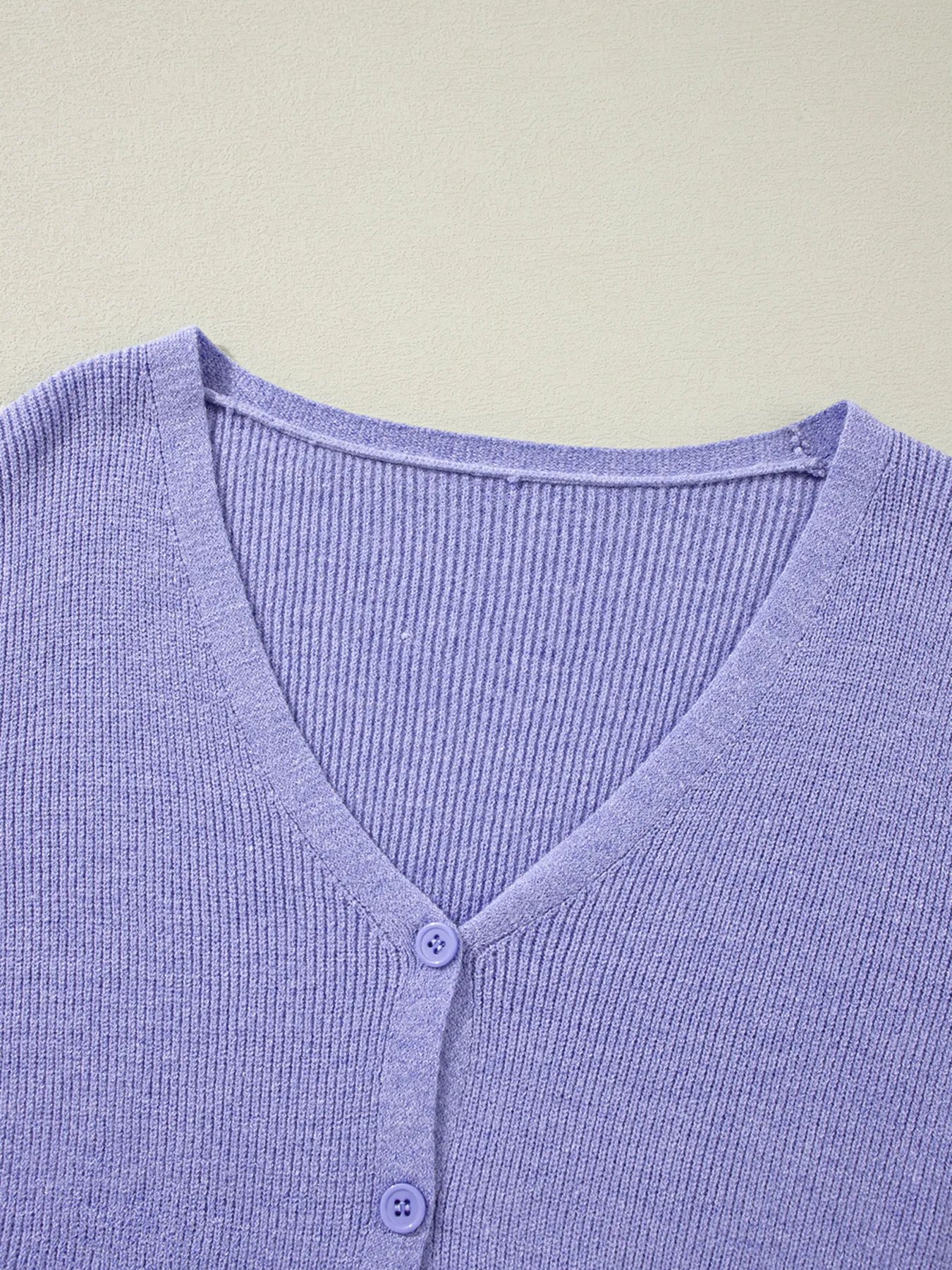 Ribbed Knit Button Front V Neck Cardigan - Image 24