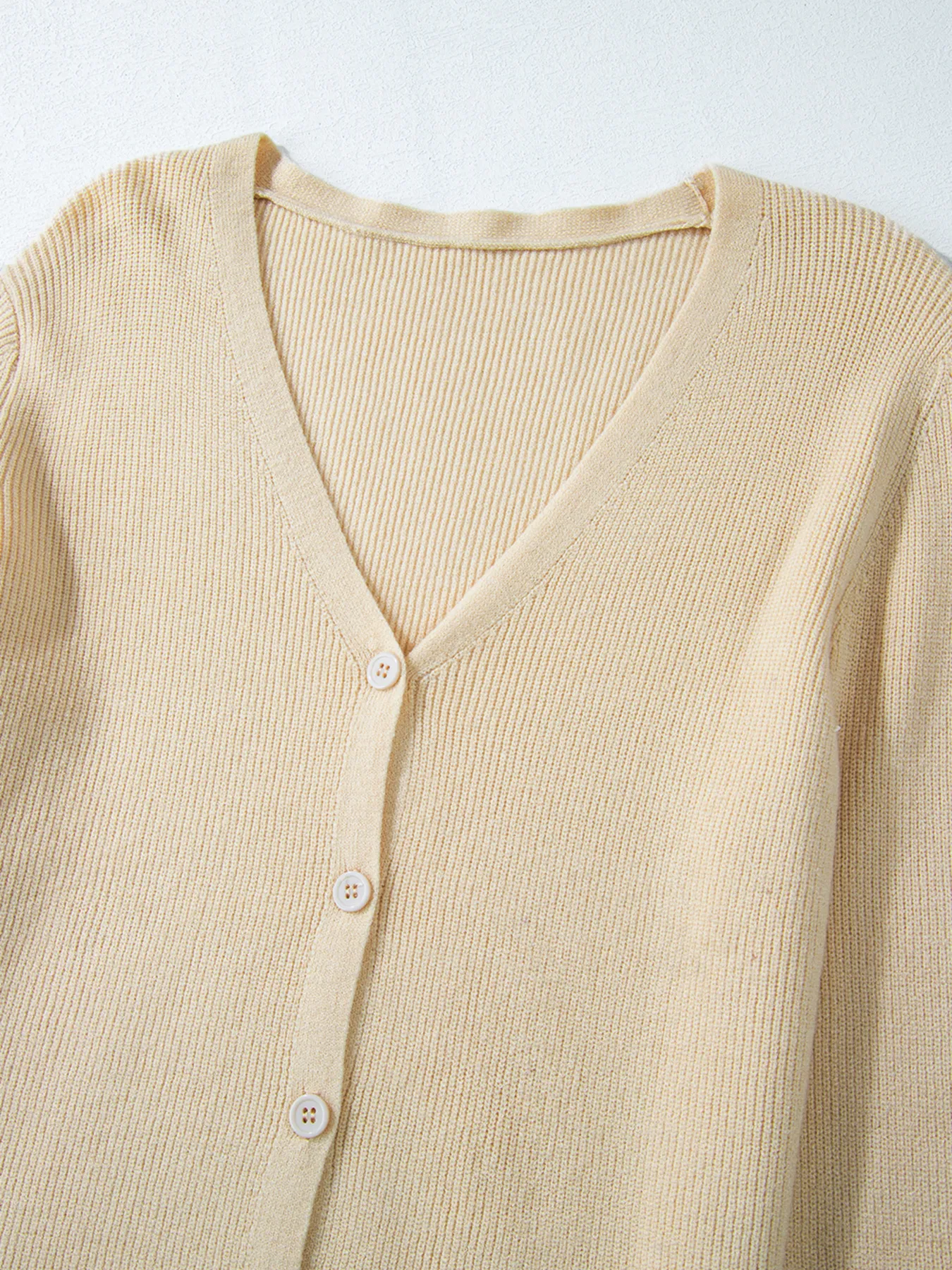 Ribbed Knit Button Front V Neck Cardigan - Image 34