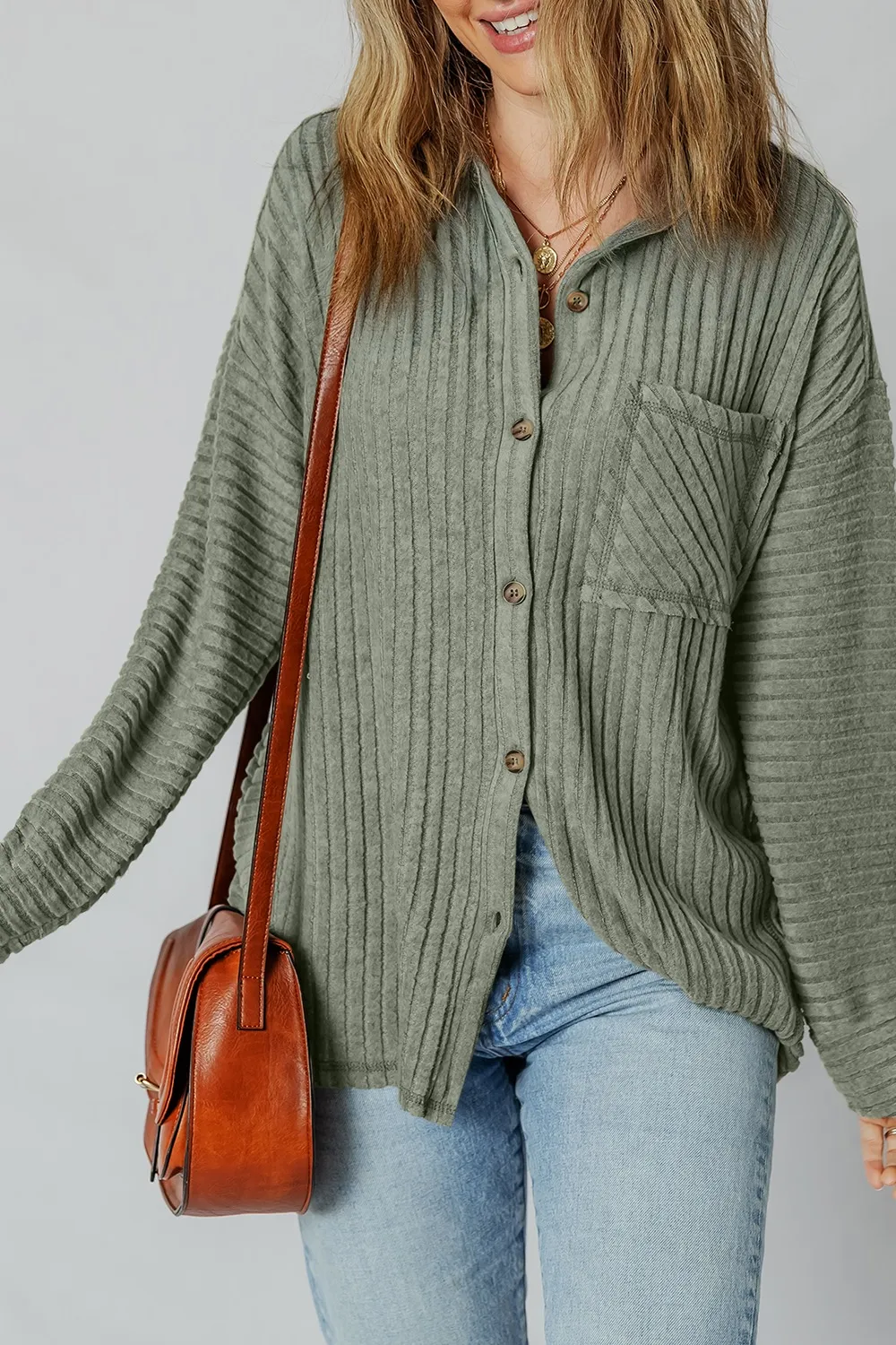 Ribbed Knit Button-Up Cardigan - Image 2