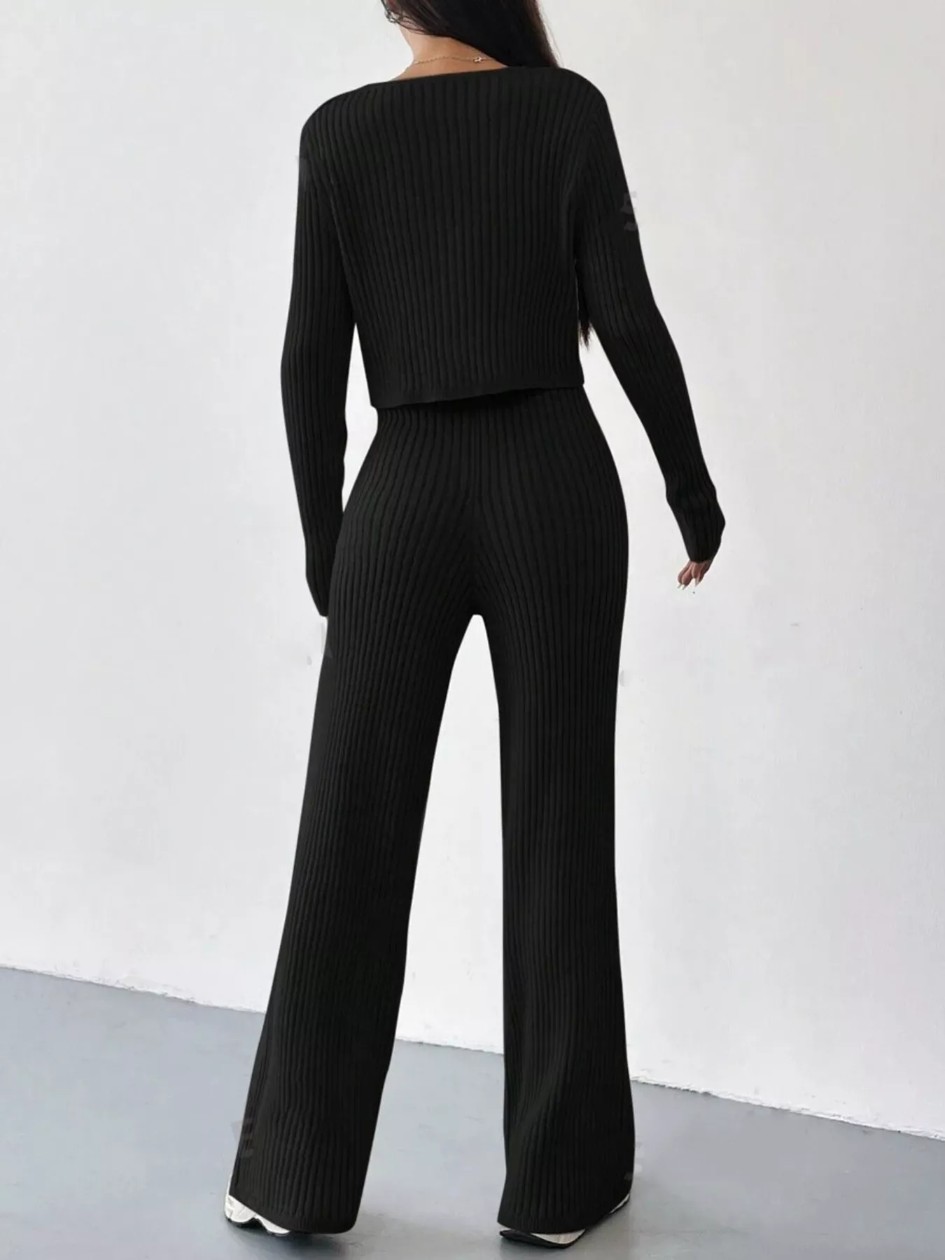 Ribbed Knit Button Up Top and Pants Set - Image 11