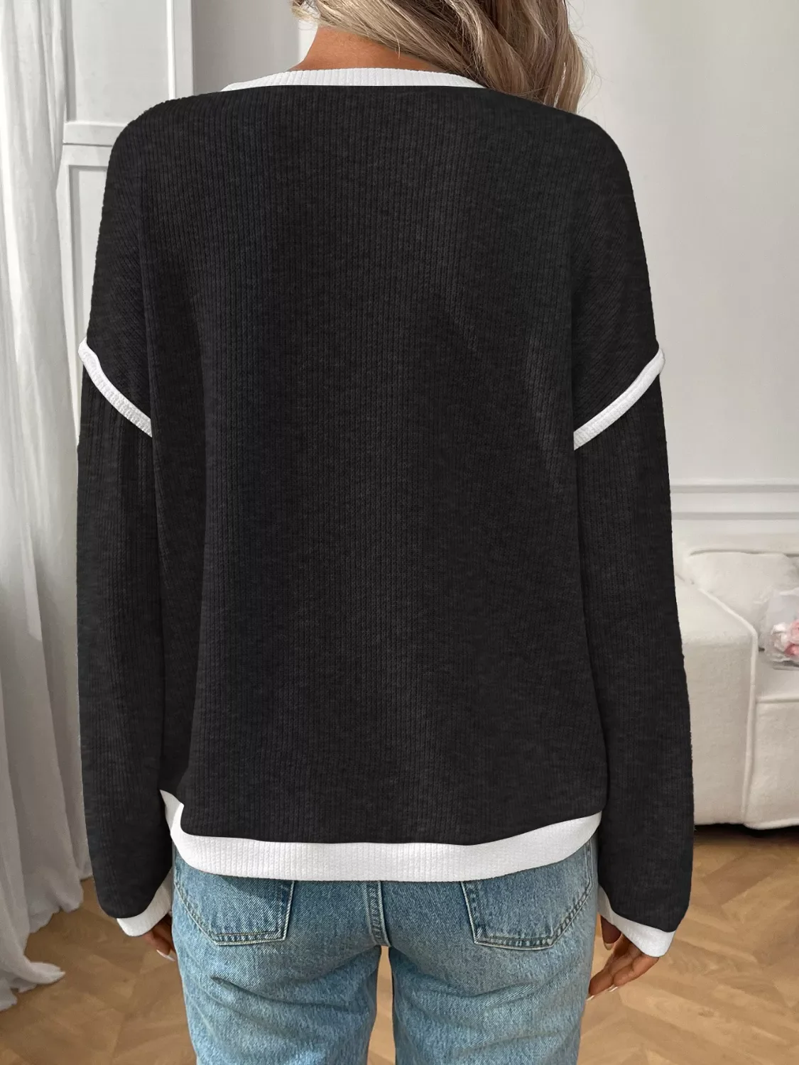 Ribbed Knit Contrast Trim Sweater - Image 14