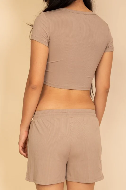 Ribbed Knit Drawstring Lounge Shorts Set - Image 19