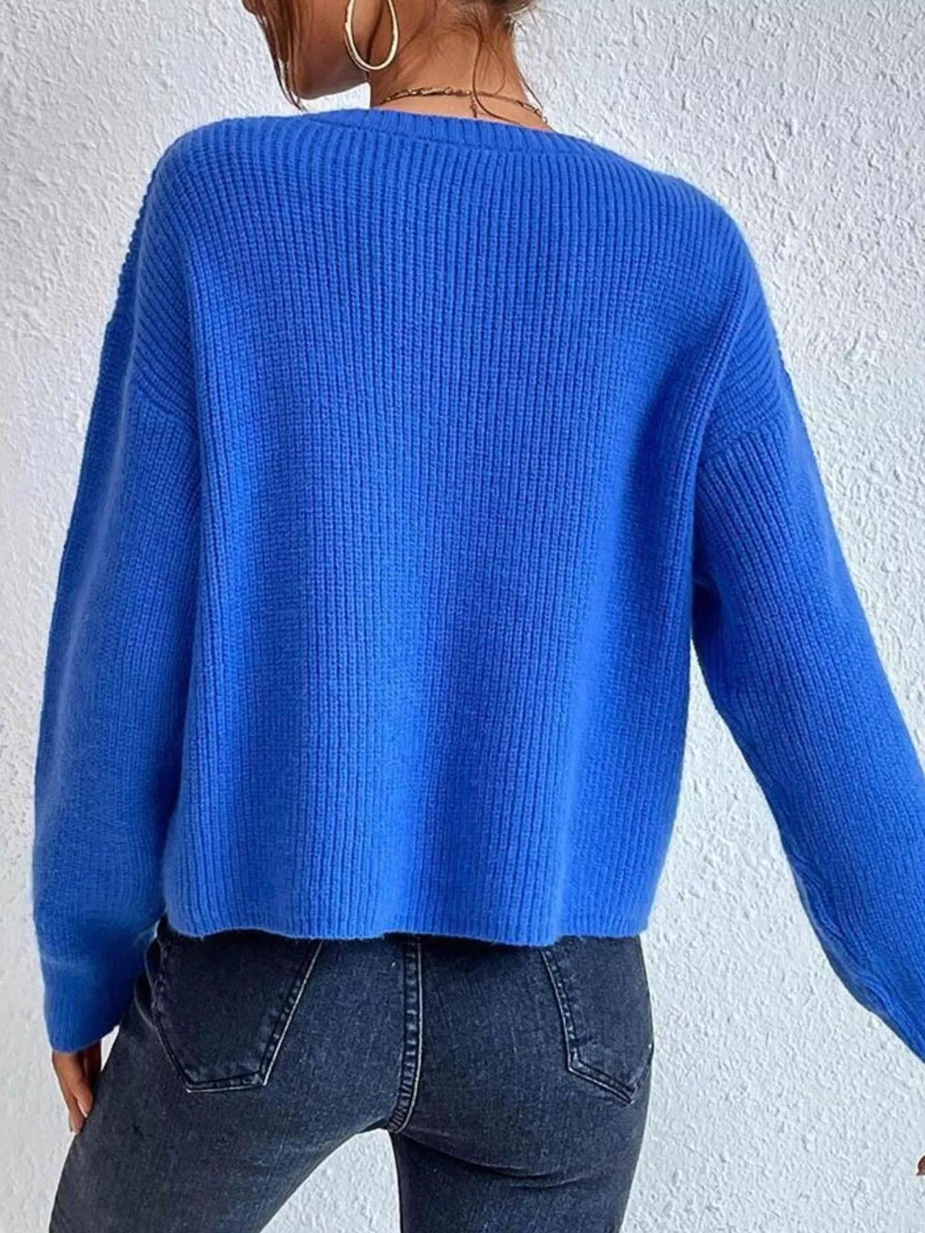 Ribbed Knit Dropped Shoulder Sweater - Image 7