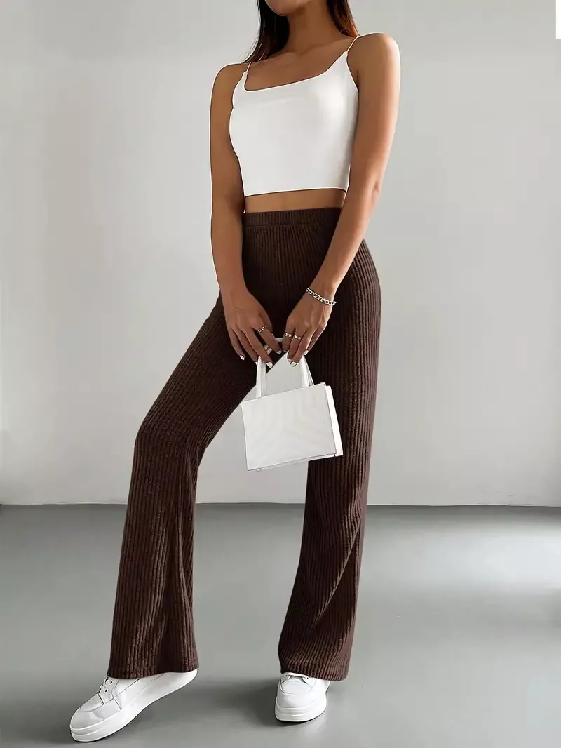 Ribbed Knit High Waist Flare Pants - Image 23