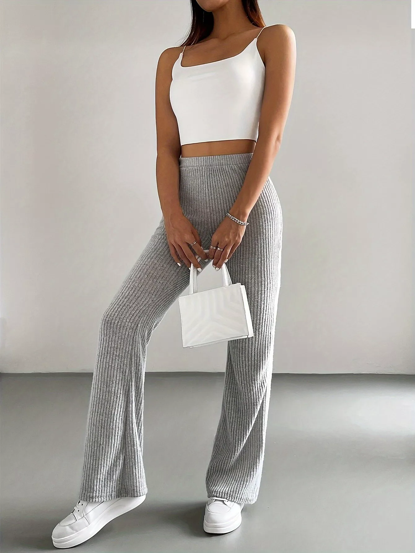 Ribbed Knit High Waist Flare Pants - Image 6