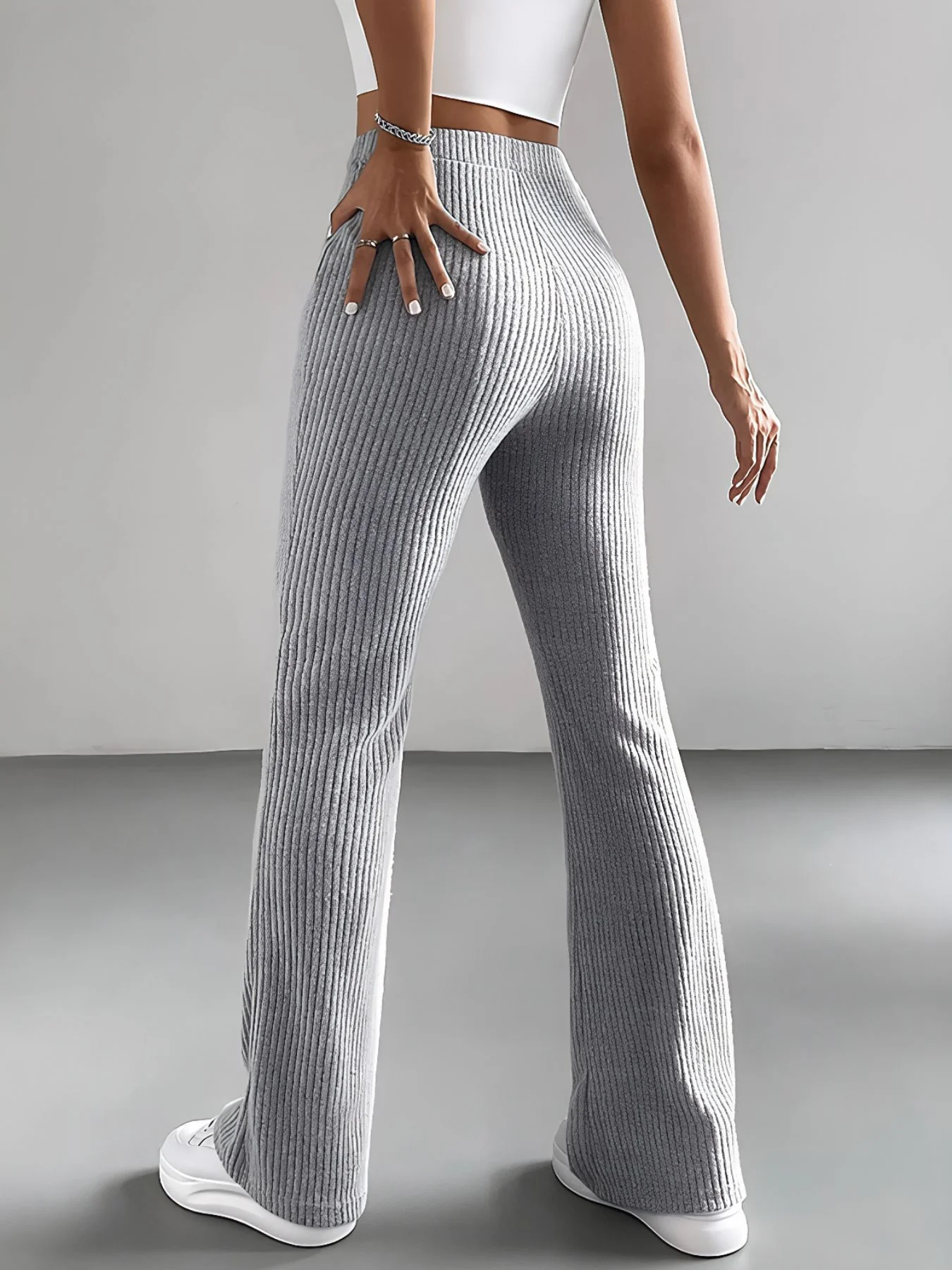 Ribbed Knit High Waist Flare Pants - Image 4
