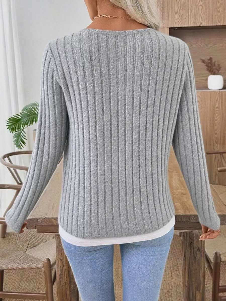Ribbed Knit Long Sleeve Henley T-Shirt - Image 19