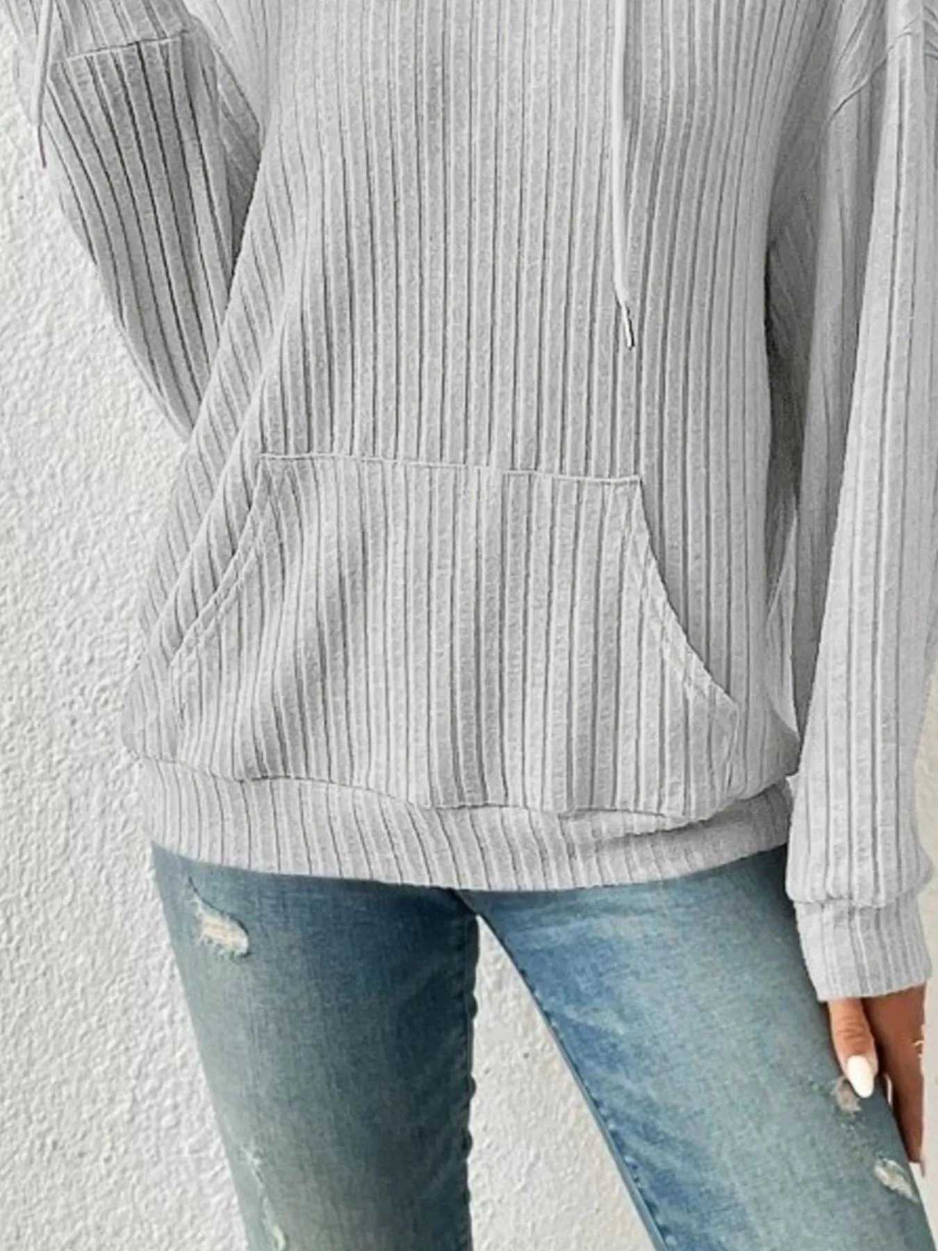 Ribbed Knit Long Sleeve Hoodie - Image 9