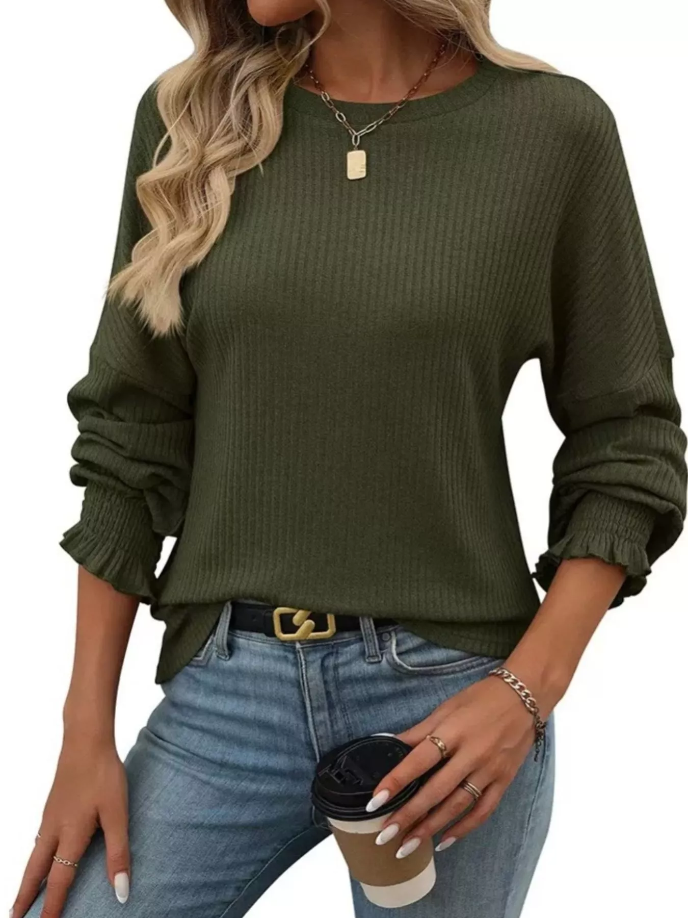 Ribbed Knit Long Sleeve T-Shirt - Image 11
