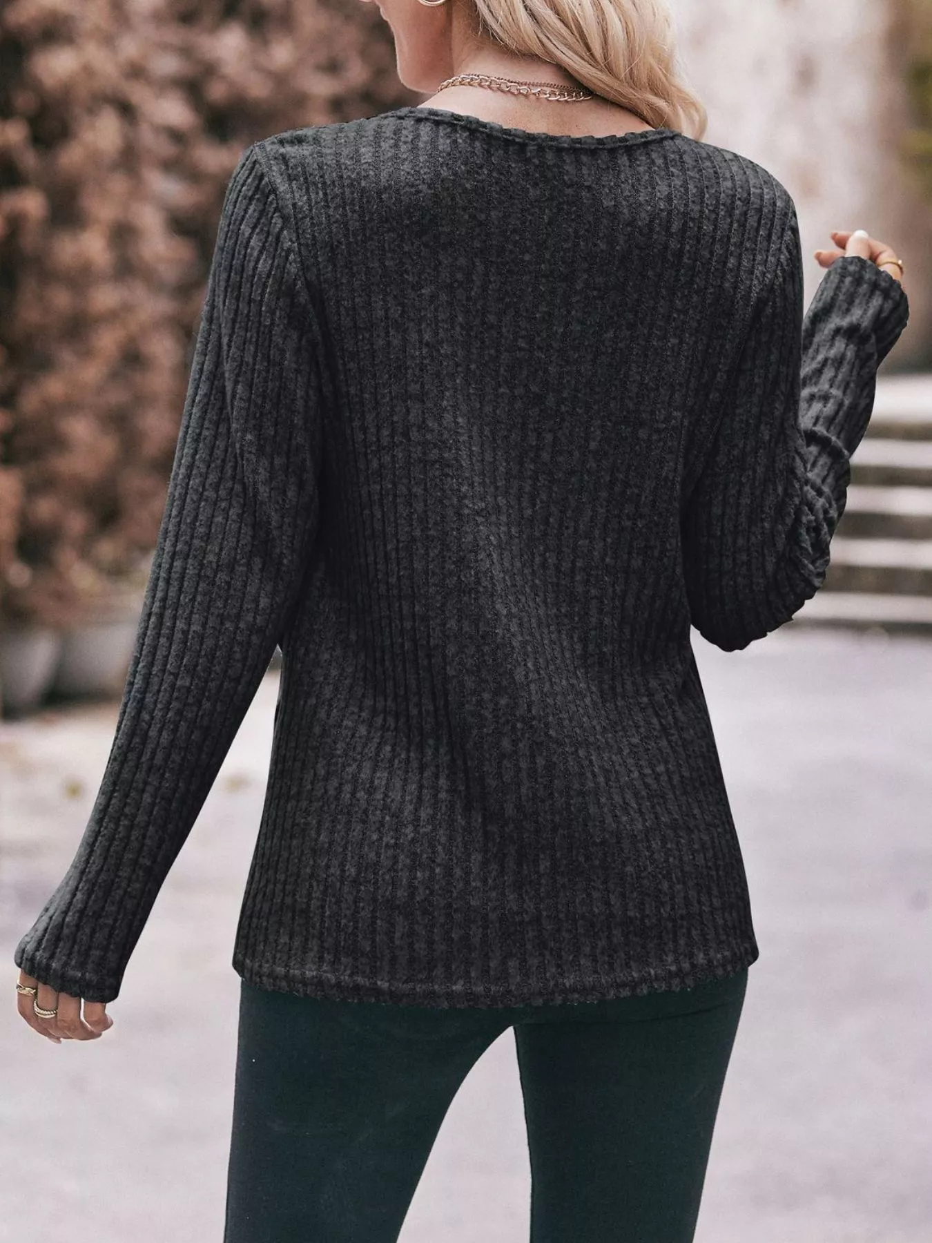 Ribbed Knit Long Sleeve T-Shirt - Image 17