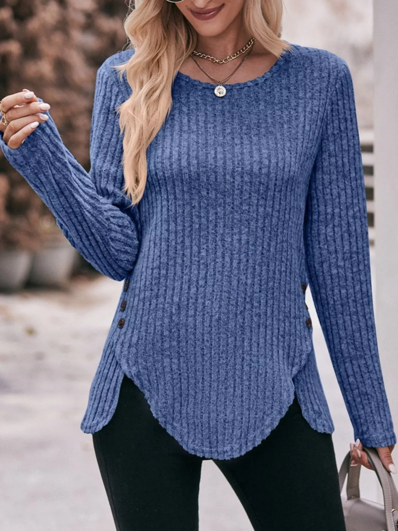 Ribbed Knit Long Sleeve T-Shirt - Image 6