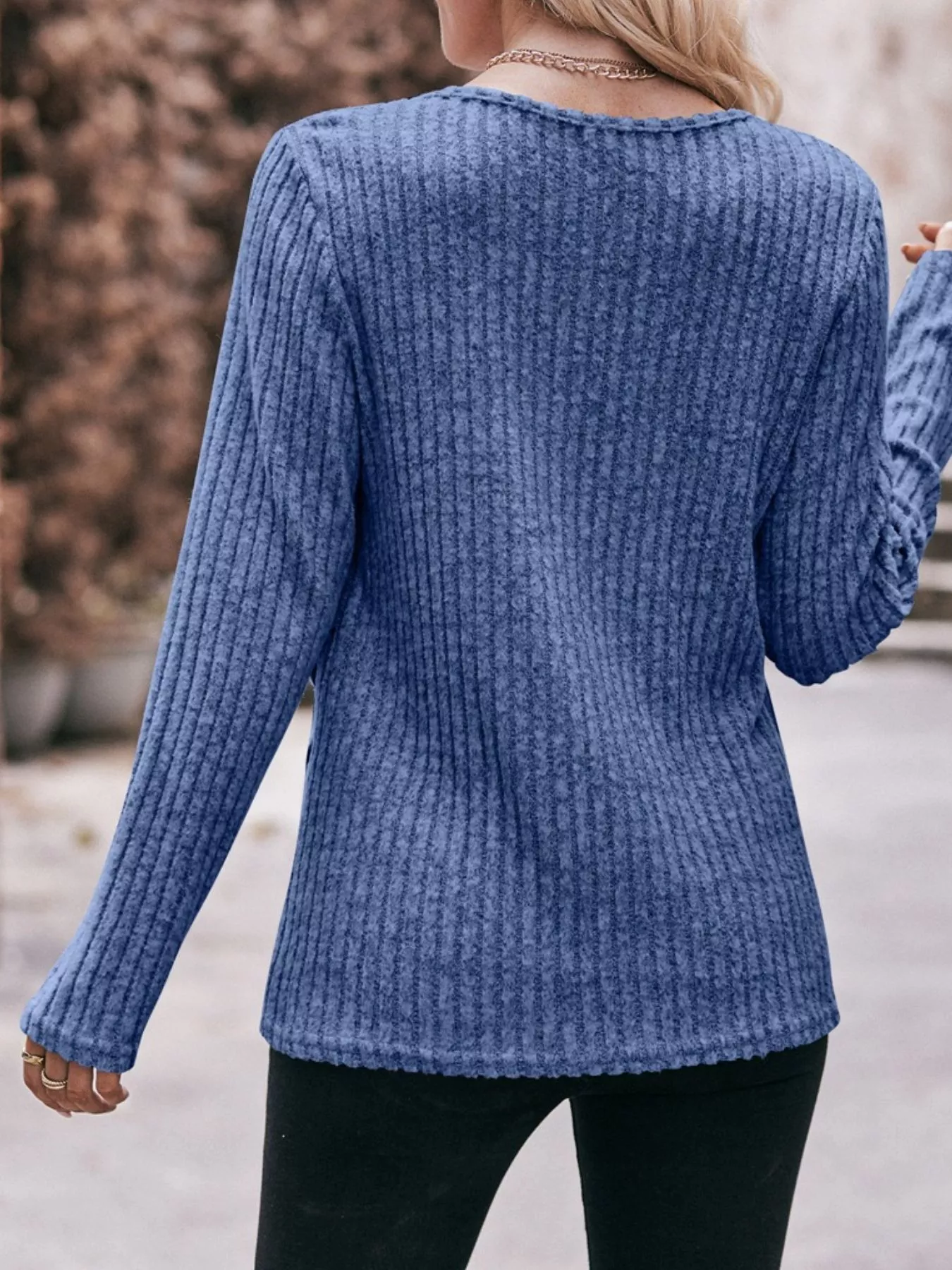Ribbed Knit Long Sleeve T-Shirt - Image 7