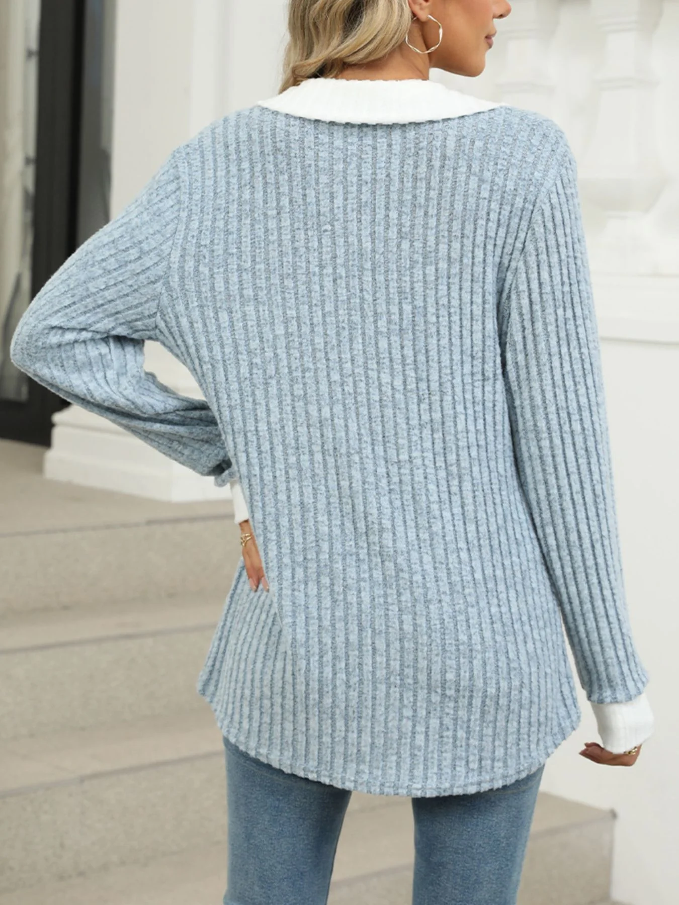Ribbed Knit Long Sleeve T-Shirt - Image 26