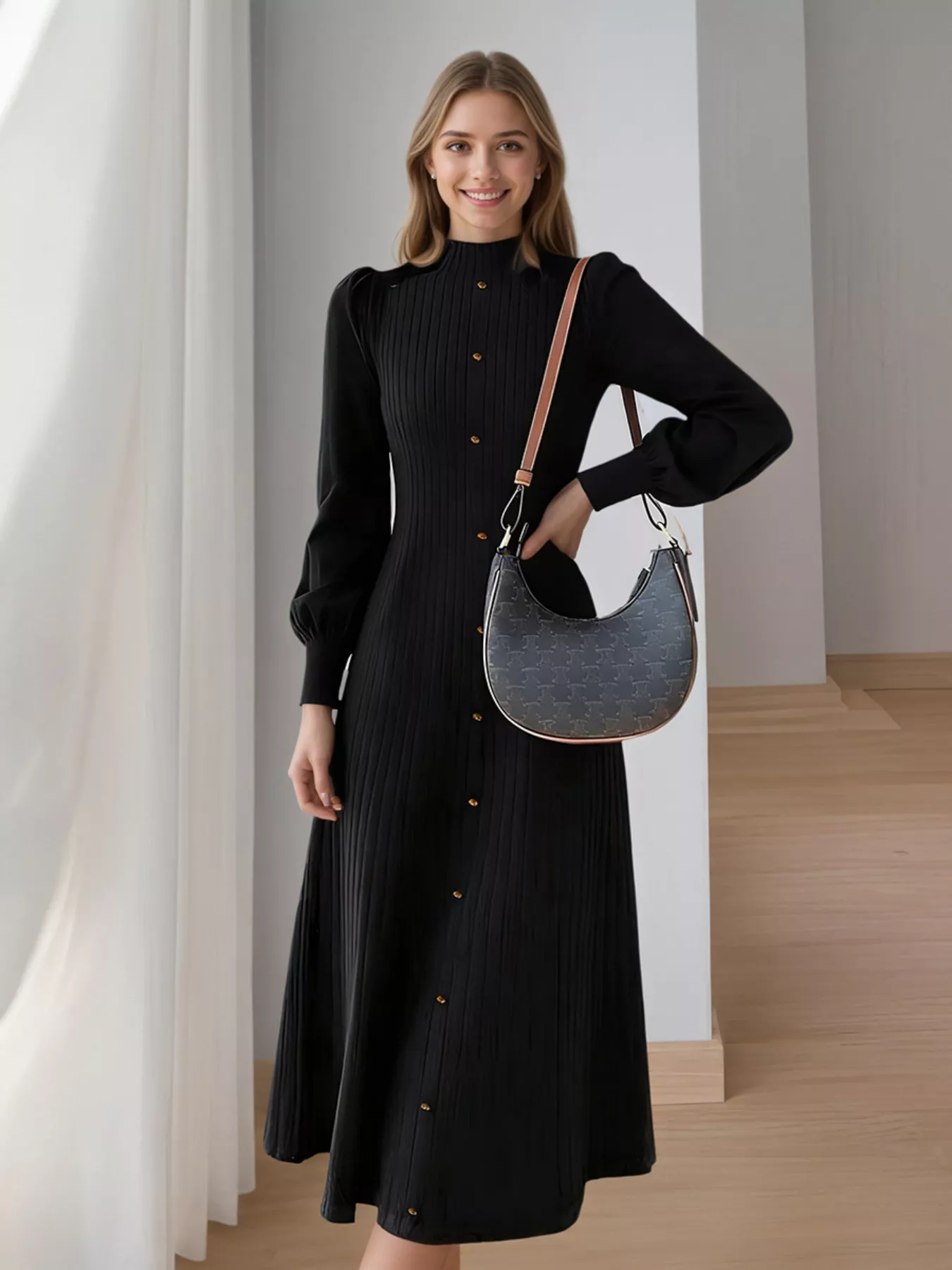 Ribbed Knit Mock Neck Midi Dress - Image 10