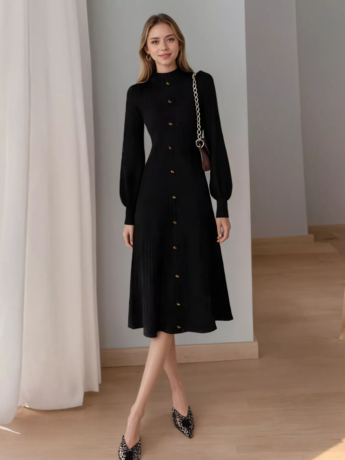 Ribbed Knit Mock Neck Midi Dress - Image 13