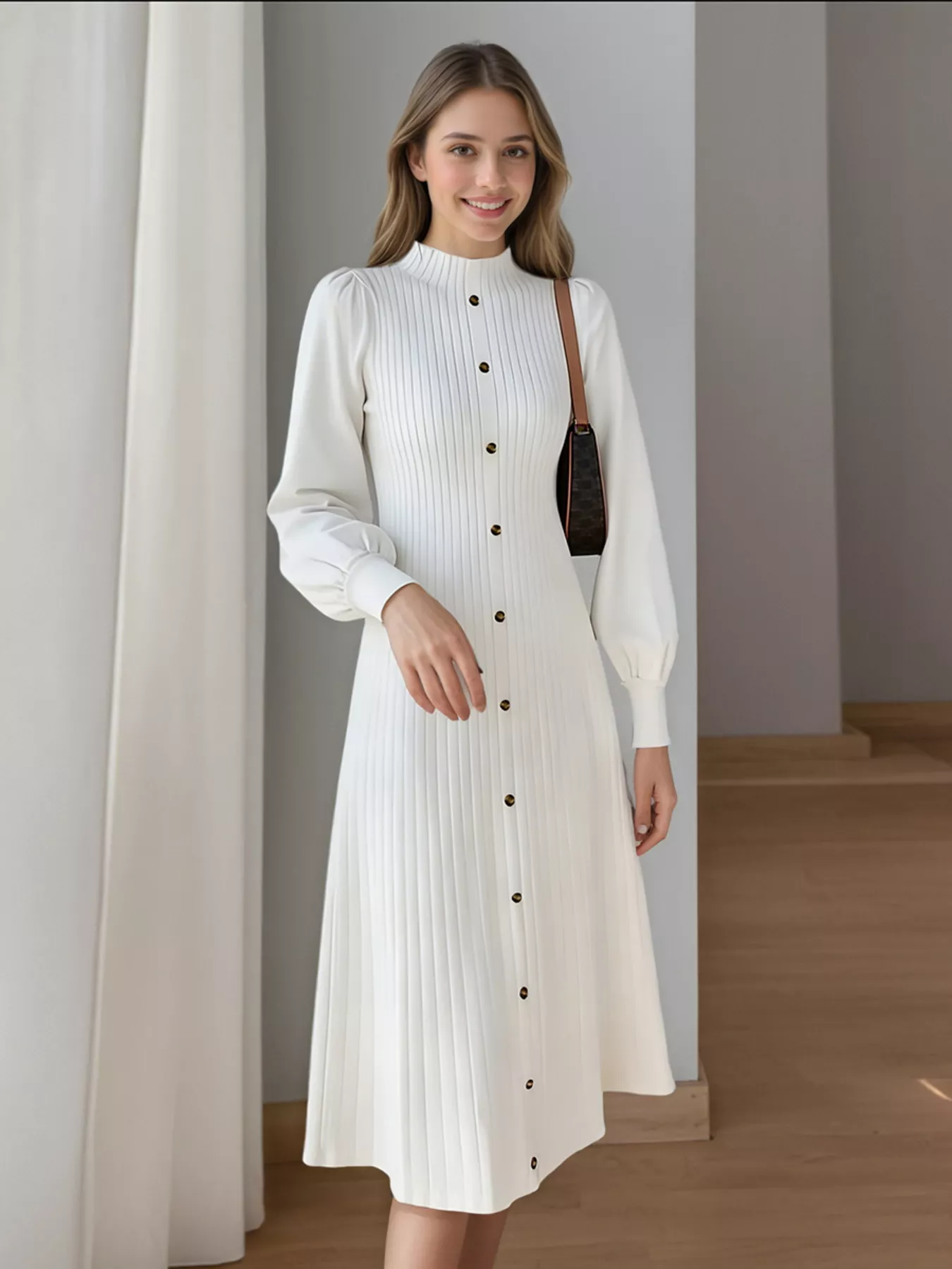 Ribbed Knit Mock Neck Midi Dress - Image 8