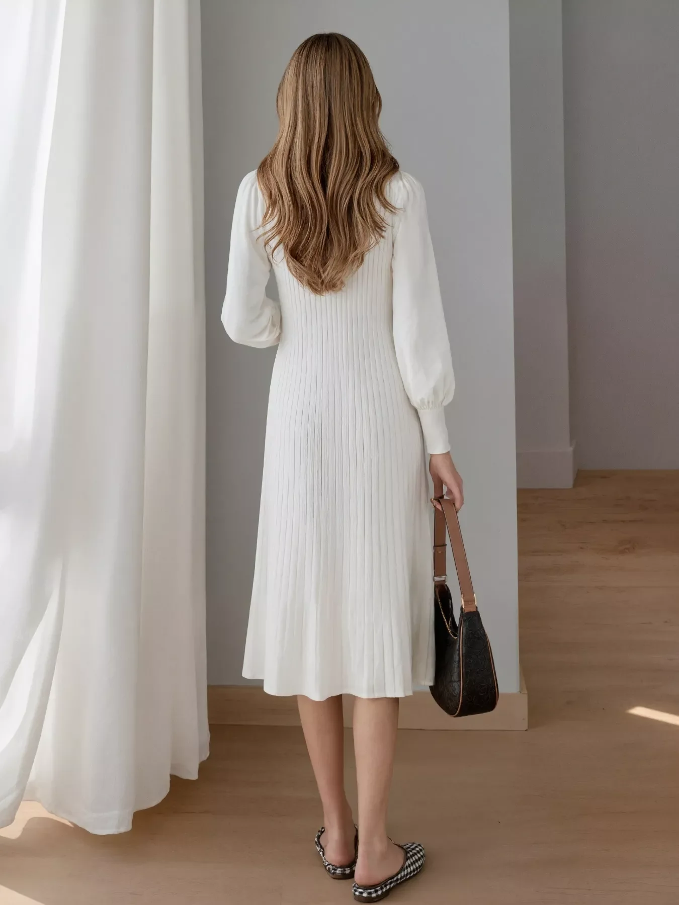 Ribbed Knit Mock Neck Midi Dress - Image 9