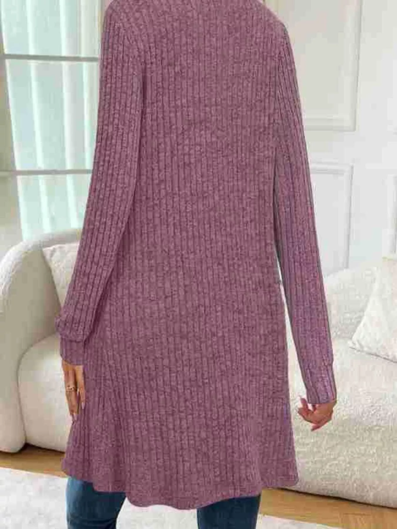 Ribbed Knit Open Front Cardigan - Image 8