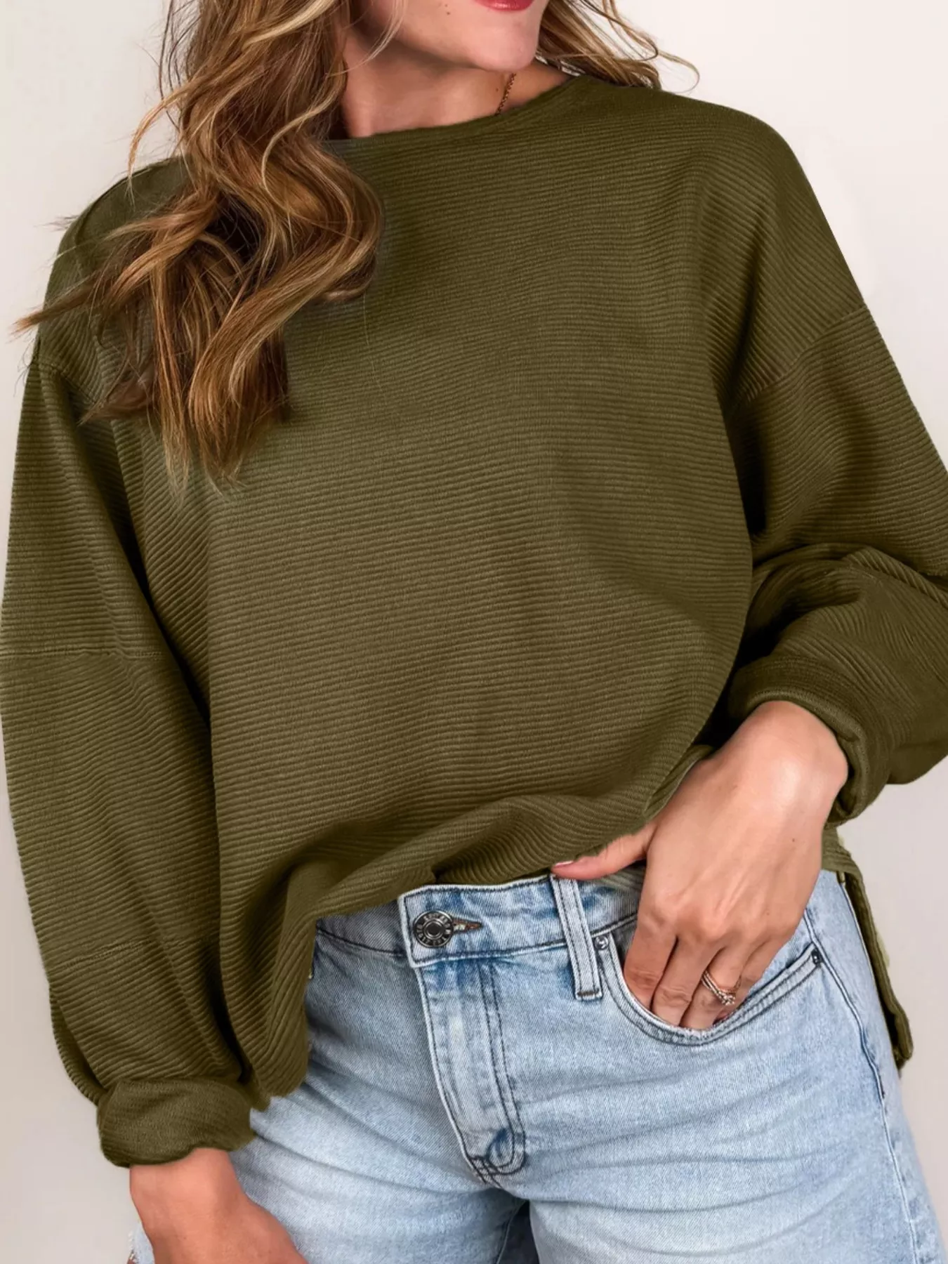 Ribbed Knit Oversized Sweatshirt - Image 4