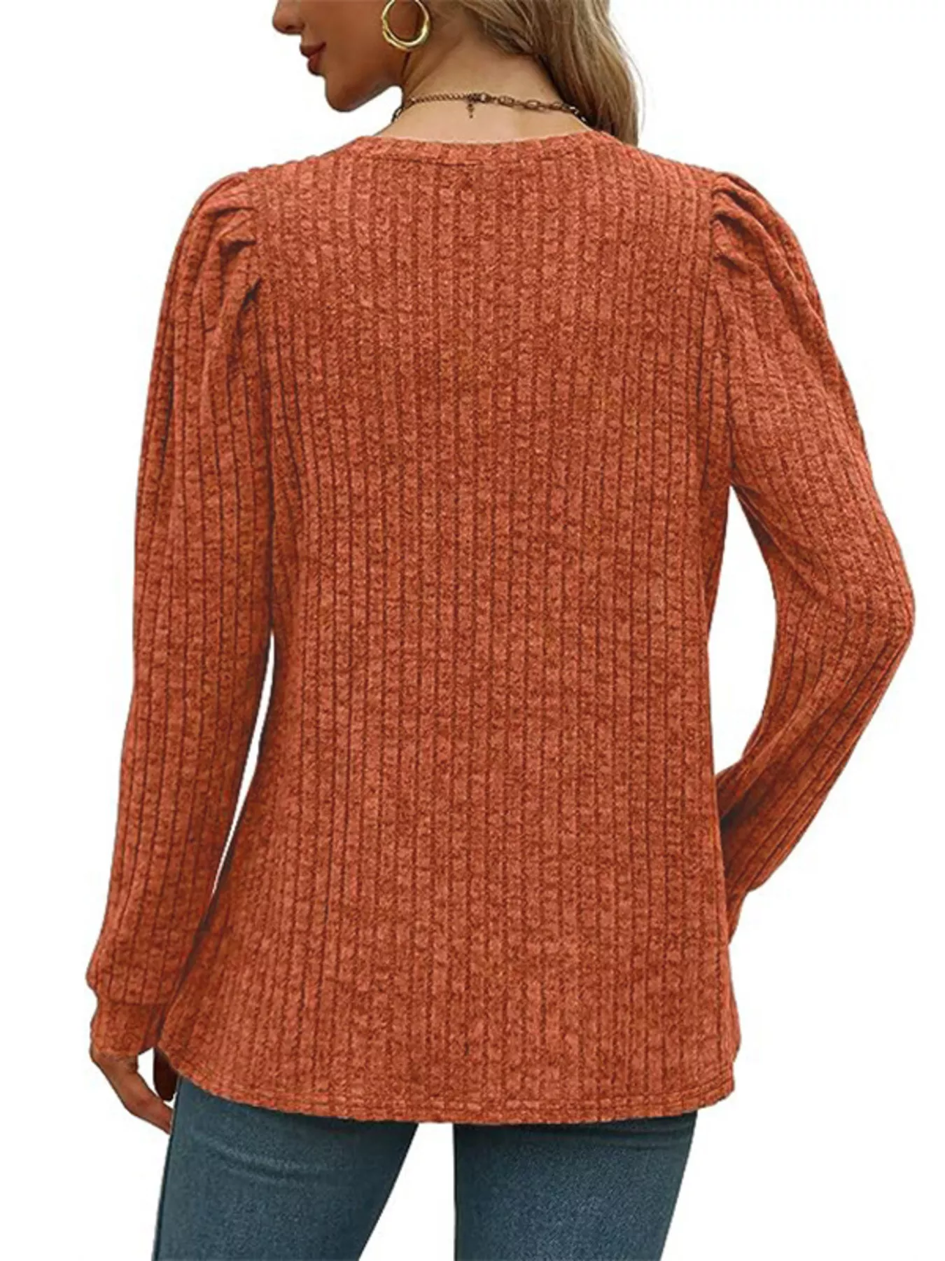 Ribbed Knit Top with Puff Sleeves - Image 8