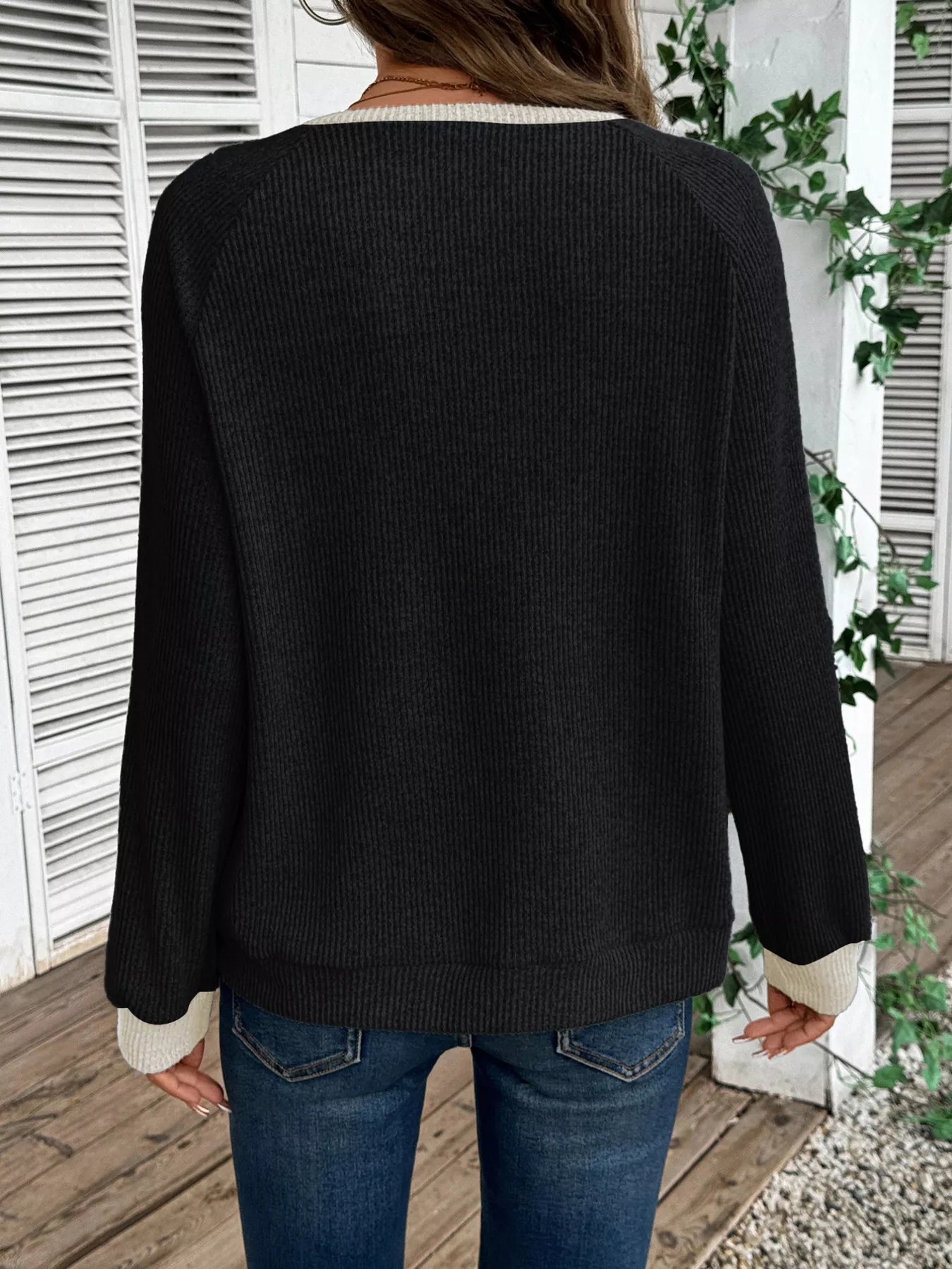 Ribbed Knit Two-Tone Top - Image 5